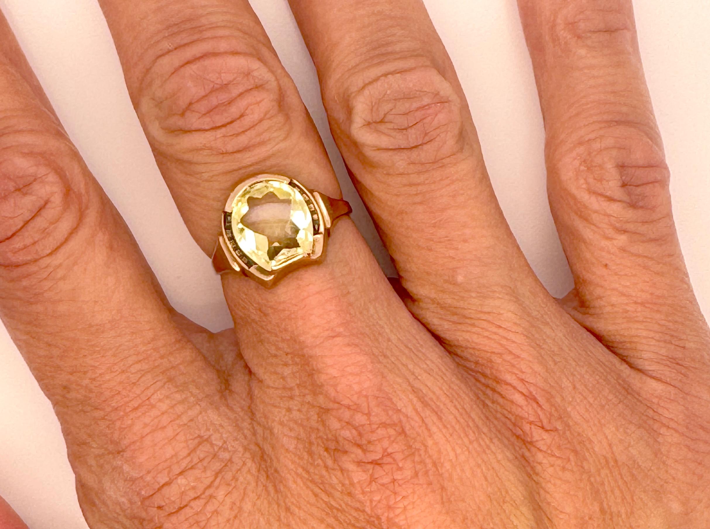 Art Deco Horse Shoe Gemstone Cocktail Ring Original 1940's Antique Yellow Gold 3