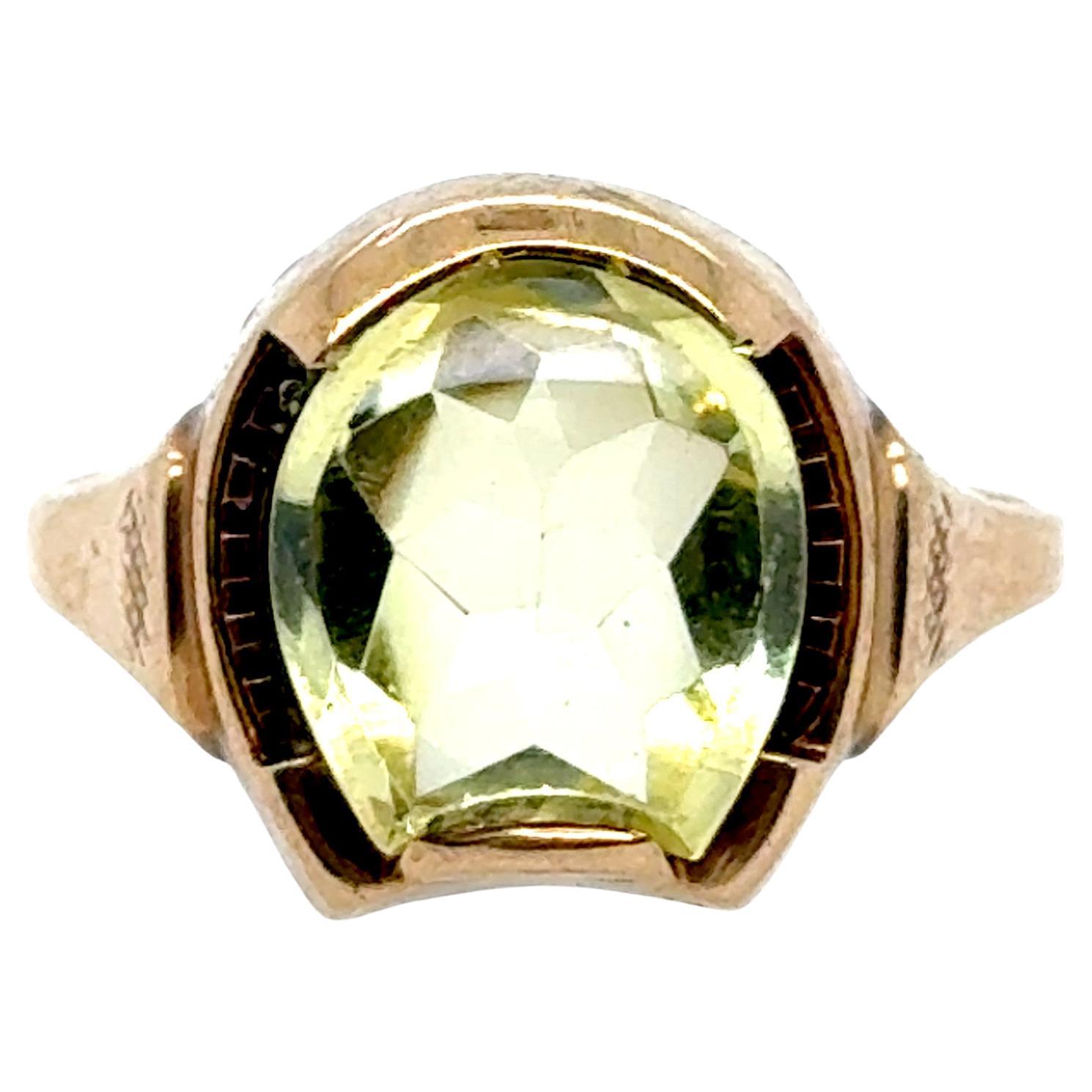 Art Deco Hufeisen Edelstein Cocktail Ring Original 1940er Jahre Antike Gelbgold