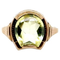 Art Deco Horse Shoe Gemstone Cocktail Ring Original 1940's Antique Yellow Gold