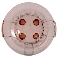 Art Deco Bohemian Fruit Bowl, Rosé Glass, Ø32cm, Antique
