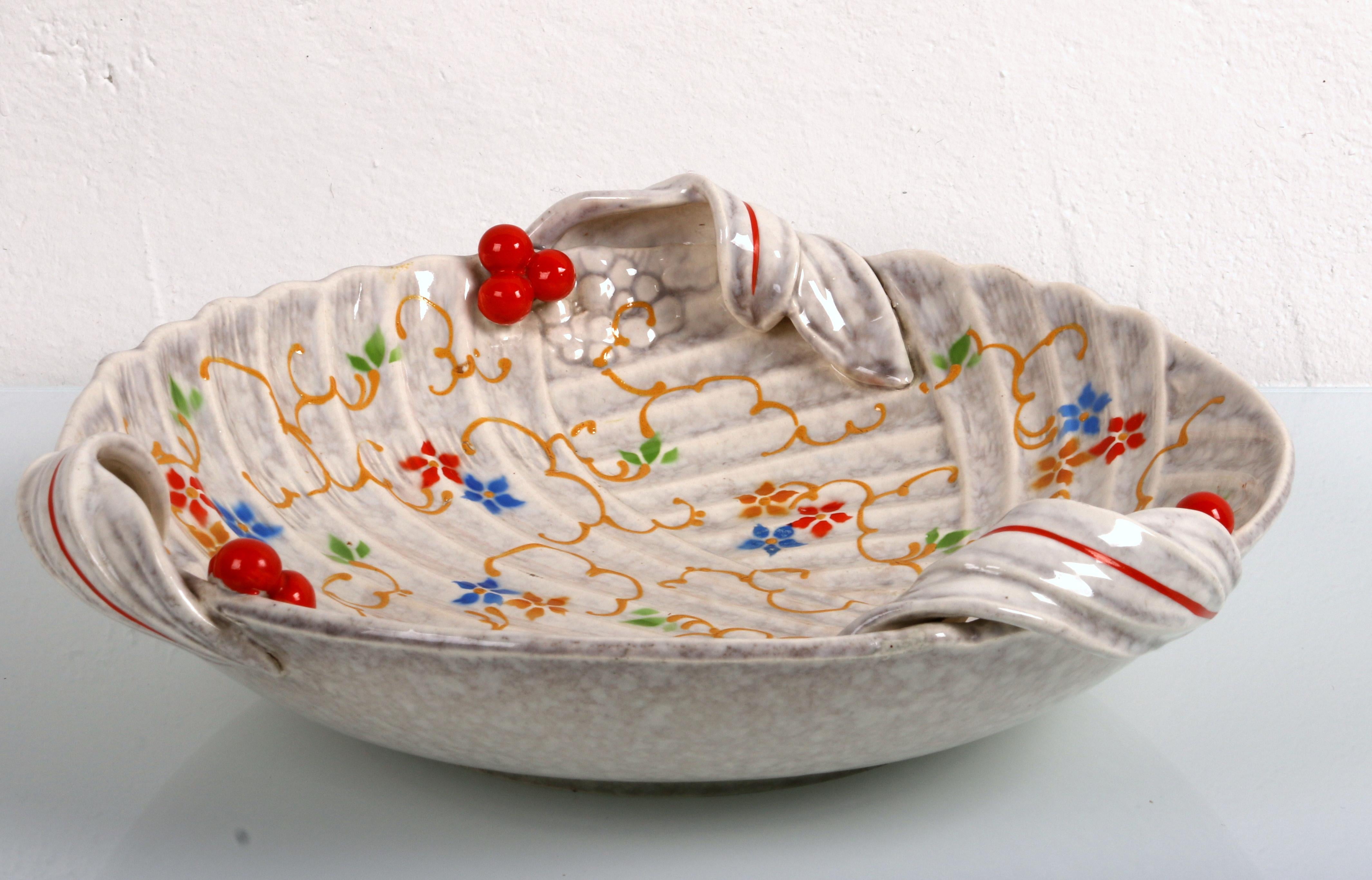 art deco huge Ø33cm! fruit bowl plate hand made in France ar. 1930 - very rare For Sale 2