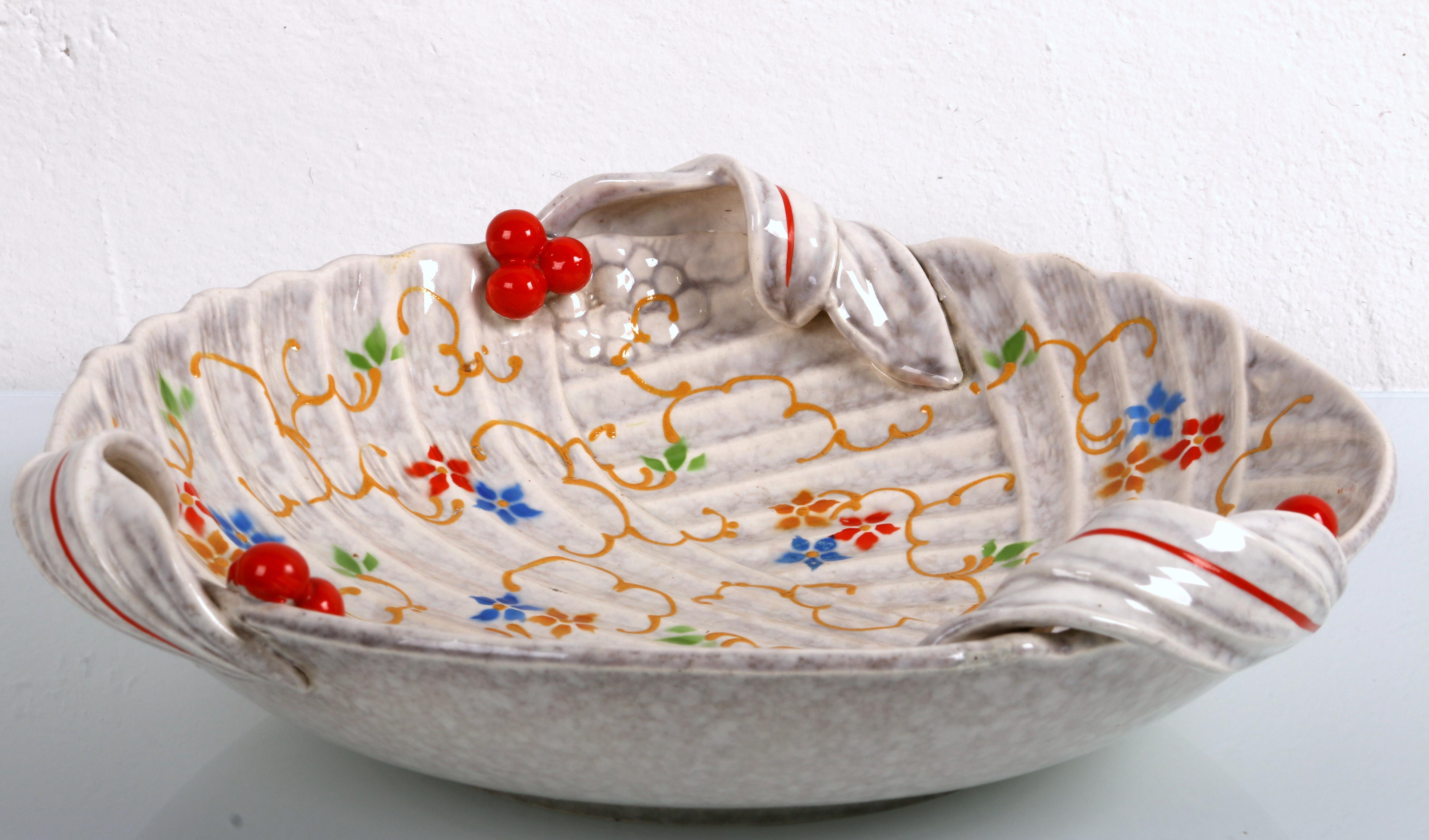 art deco huge Ø33cm! fruit bowl plate hand made in France ar. 1930 - very rare For Sale 3