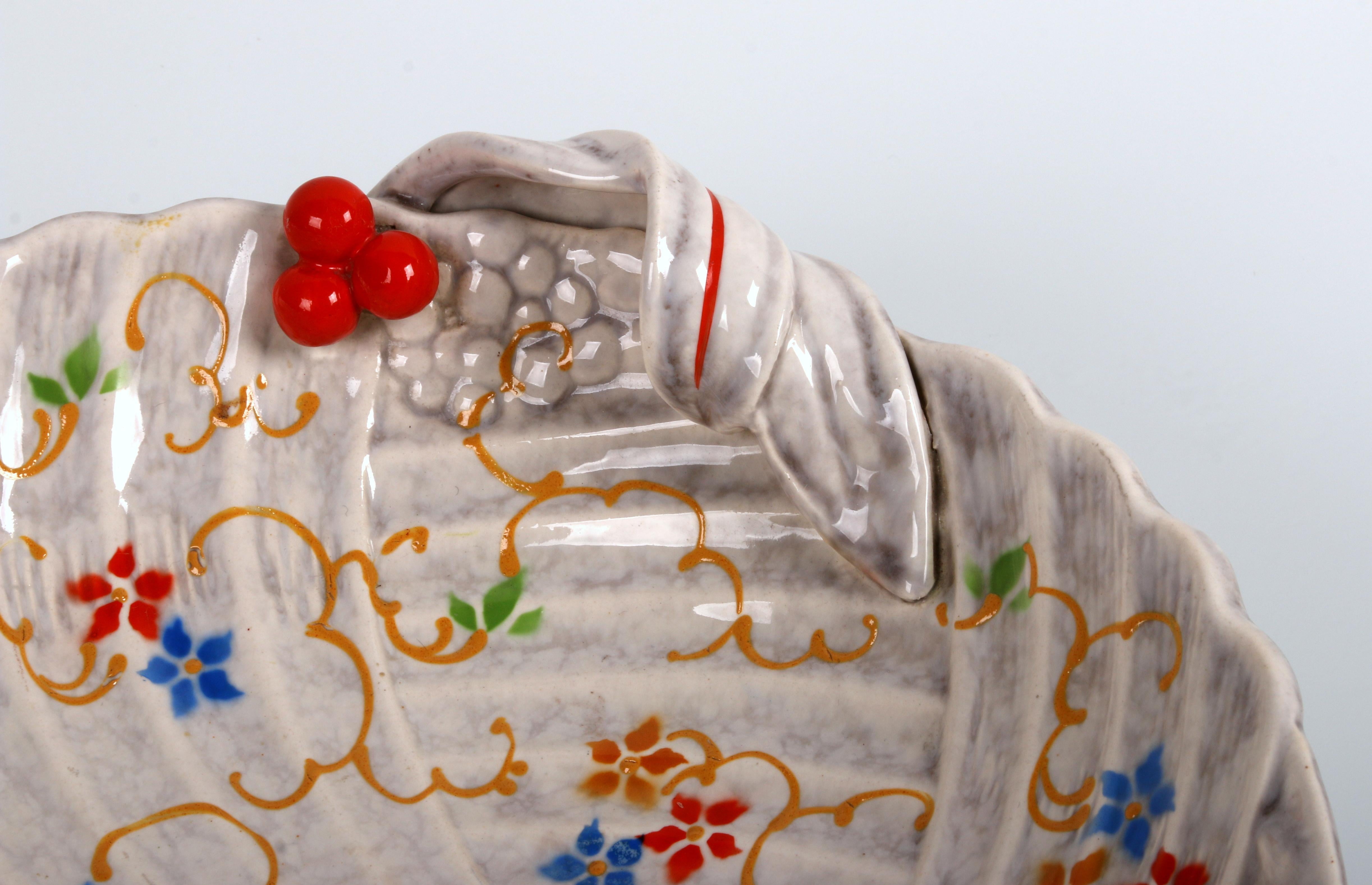 Glazed art deco huge Ø33cm! fruit bowl plate hand made in France ar. 1930 - very rare For Sale