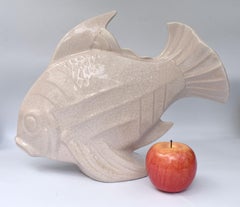 Art Deco Huge Ceramic Crackle Glazed Fish, Signed LEJAN, c1930