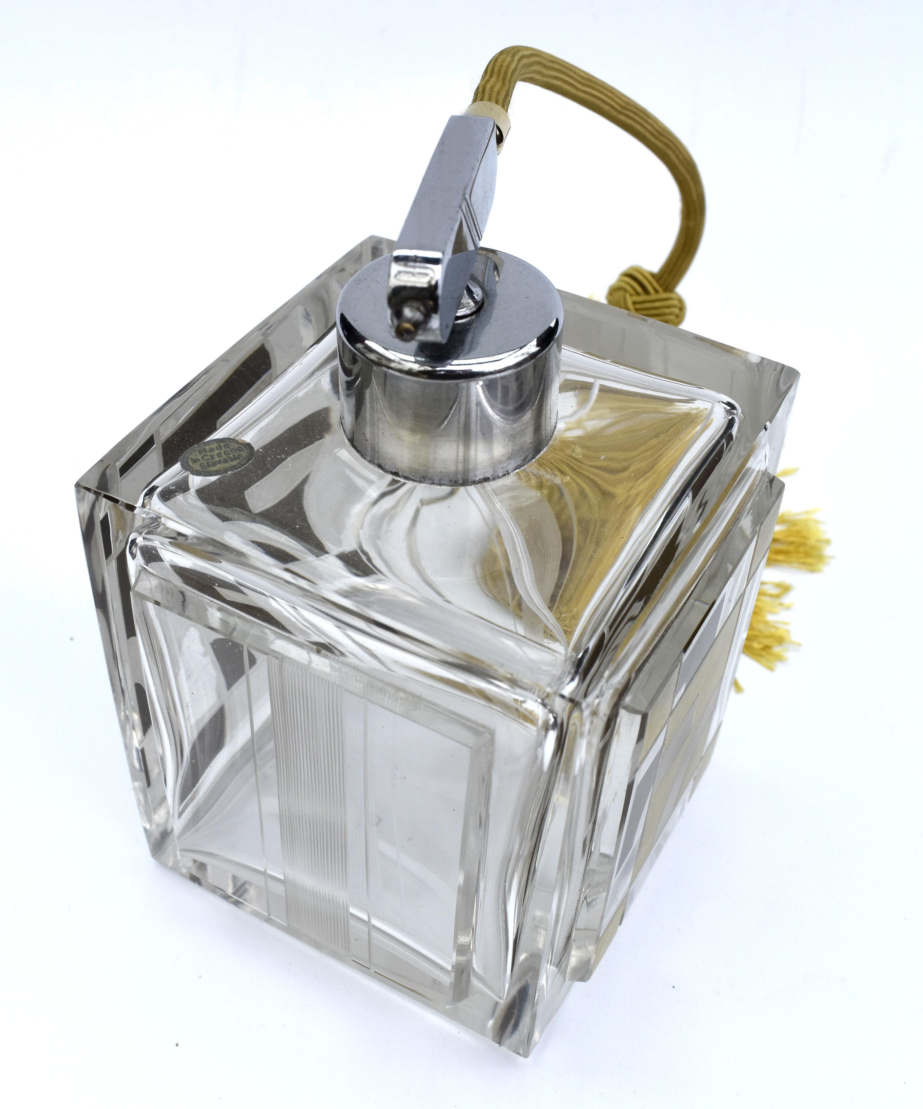 Chrome Art Deco Huge Czech Glass Ladies Perfume Atomizer, c1930 For Sale