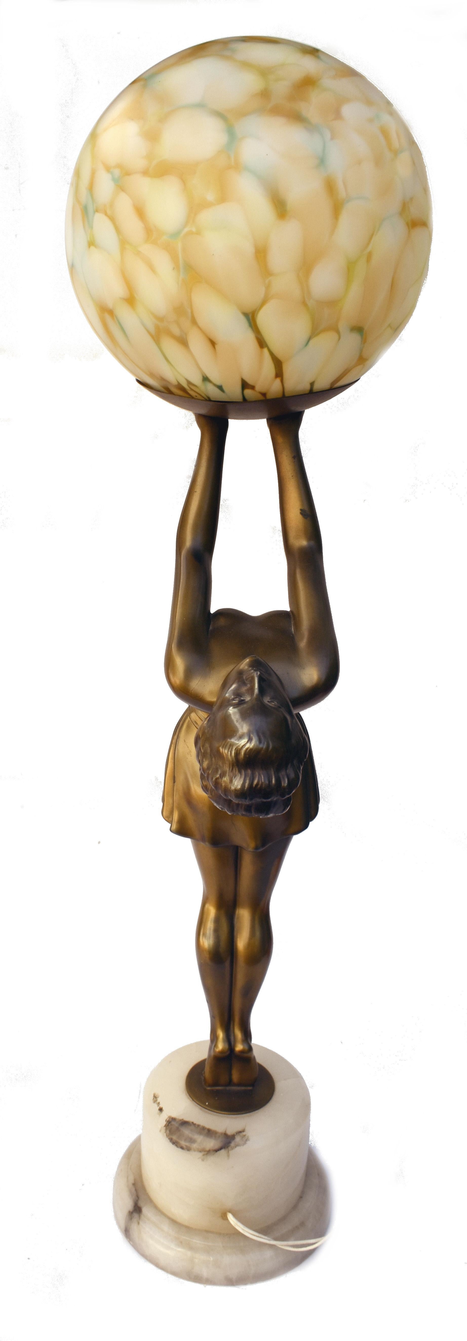 Art Deco Huge Figural Spelter Lady Lamp By Balleste, c1930 In Good Condition In Devon, England
