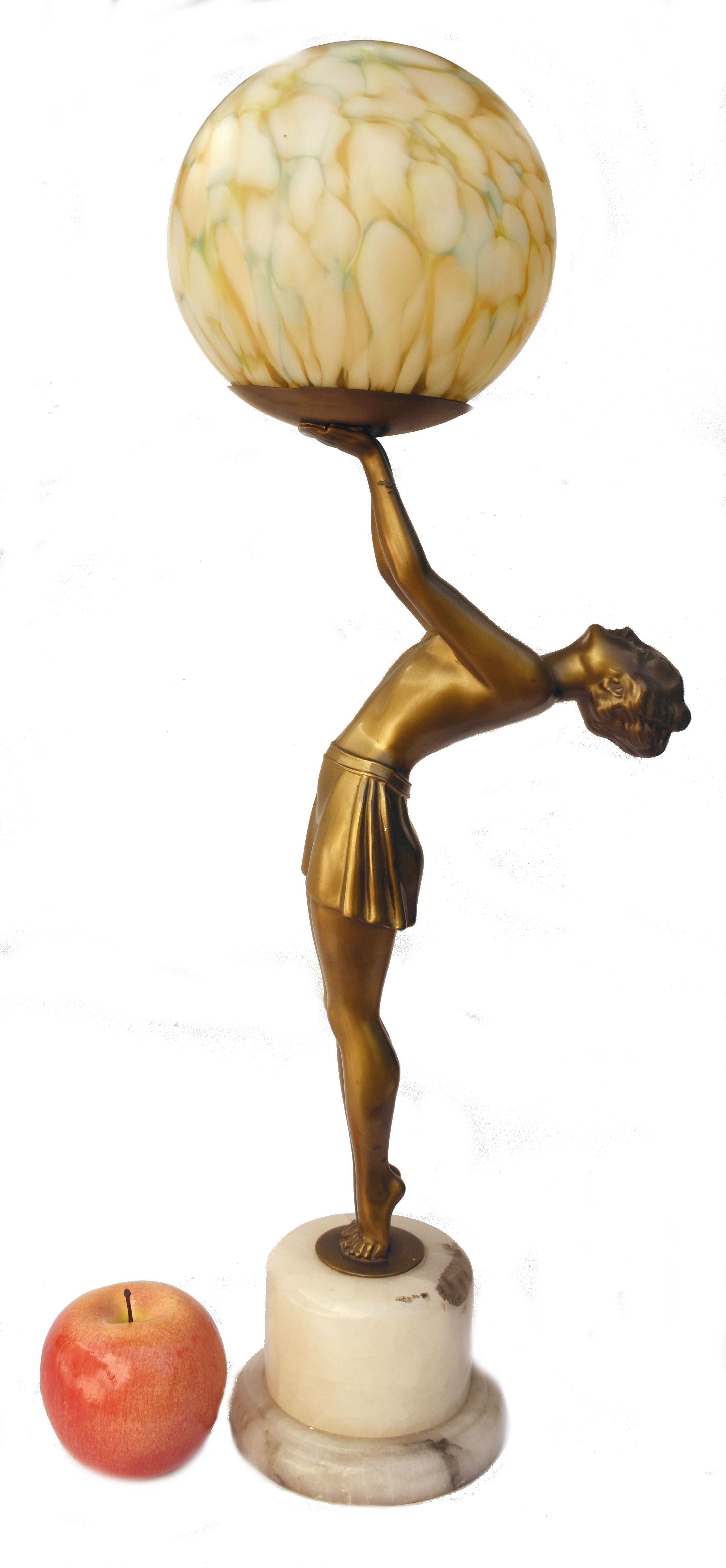 20th Century Art Deco Huge Figural Spelter Lady Lamp By Balleste, c1930