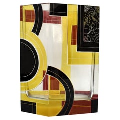 Art Deco Huge Glass & Enamel Etched Vase, Czech Republic, C1930