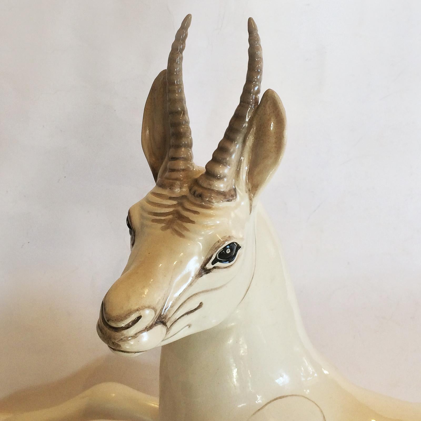 Art Deco large Gazelle by Ronzan ex. Lenci Designer, Italy. A wonderful Statuette, capturing the detail and beauty of this lovely creature representing a proud part of Art Deco. All in perfect original condition with no damage or losses, with the