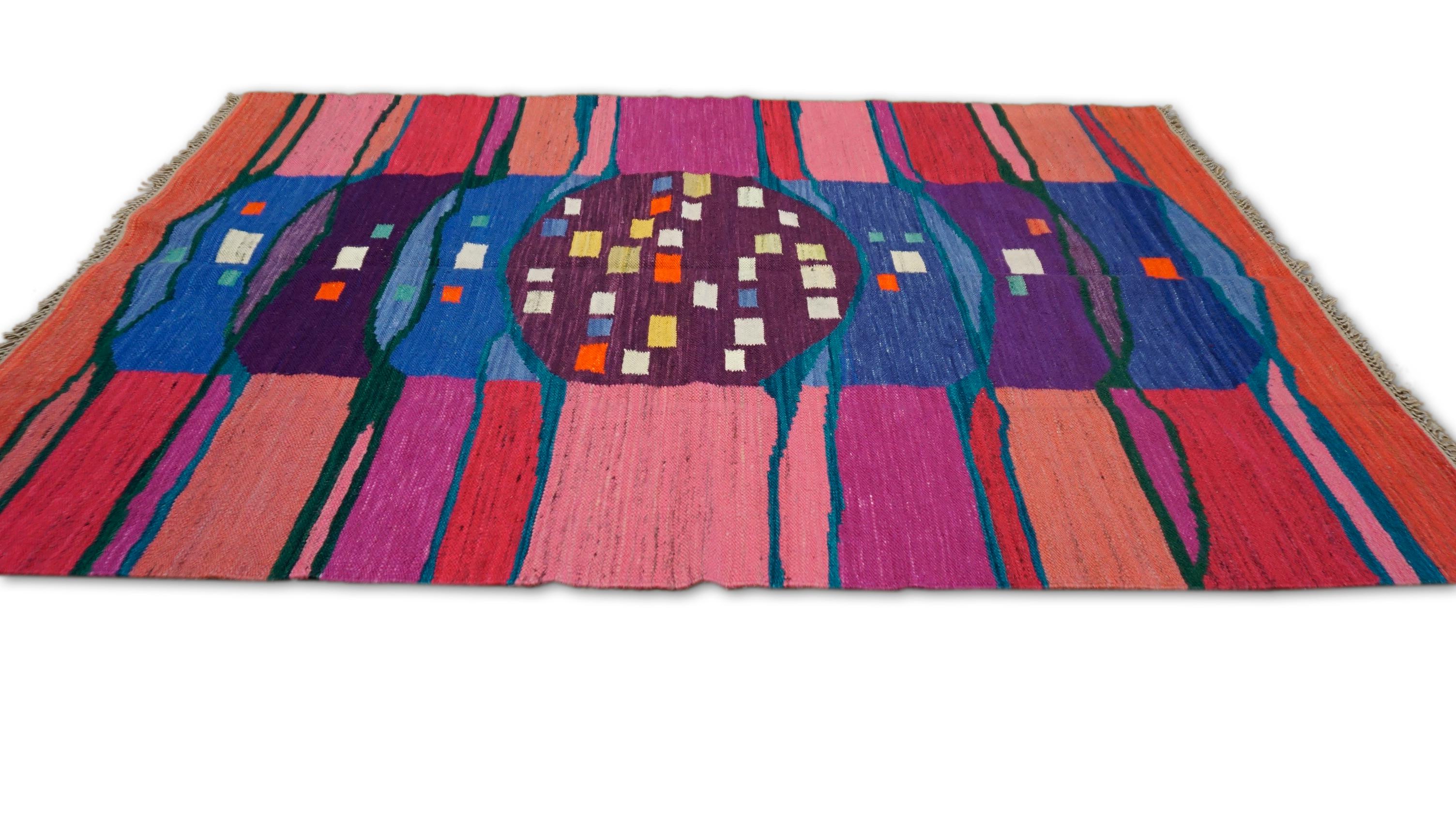 Art Déco Kilim di lana modernista ungherese Art Deco 4'1''x7'1'' in vendita