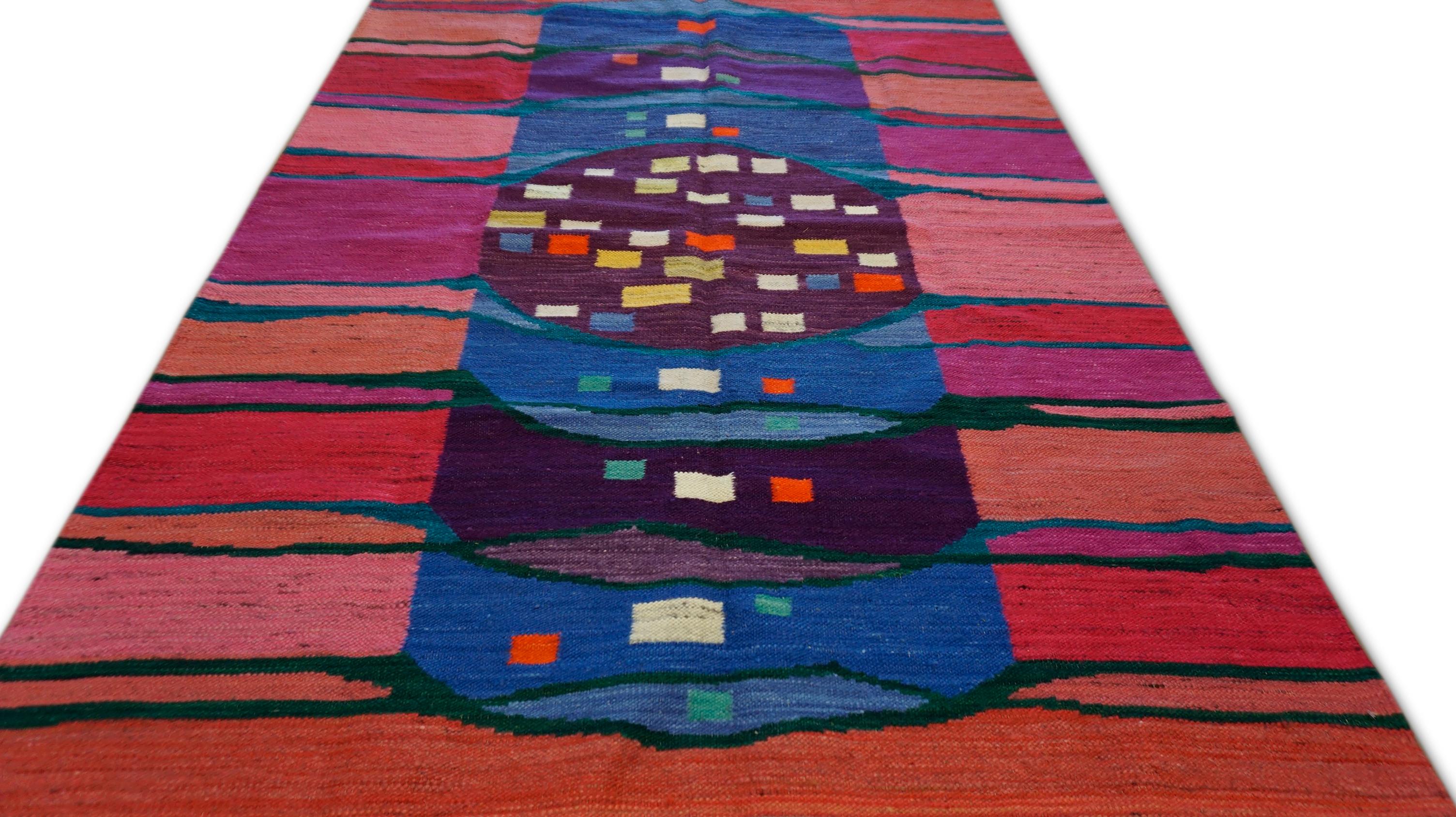 Ungherese Kilim di lana modernista ungherese Art Deco 4'1''x7'1'' in vendita