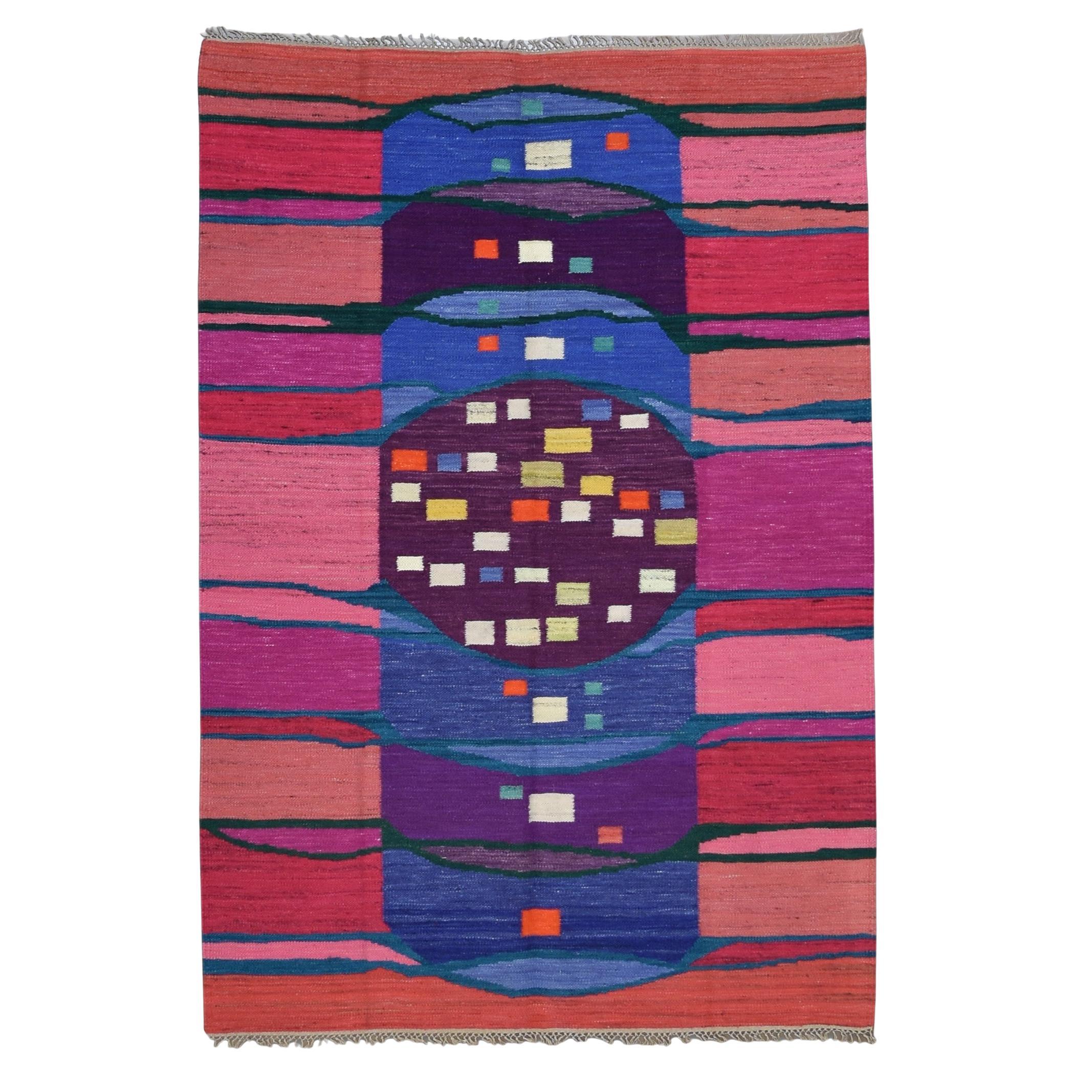 Kilim moderniste hongrois Art déco 4'1''x7'1''