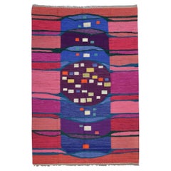 Art Decó Húngaro Modernista Kilim de Lana 4'1''x7'1''