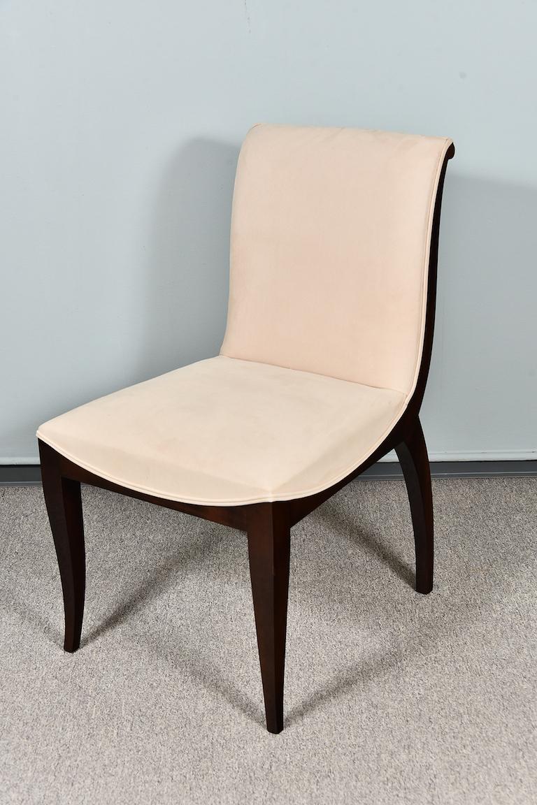 Chair’s frame is made out of fine walnut wood. 2 back legs are slightly curved outwards. Chair is re-upholstered in a light yellow fabric.

 Condition is perfect. 
Restored

 Hungary, circa 1930s
 Measures: 20” x 26” x 34”, seat height is