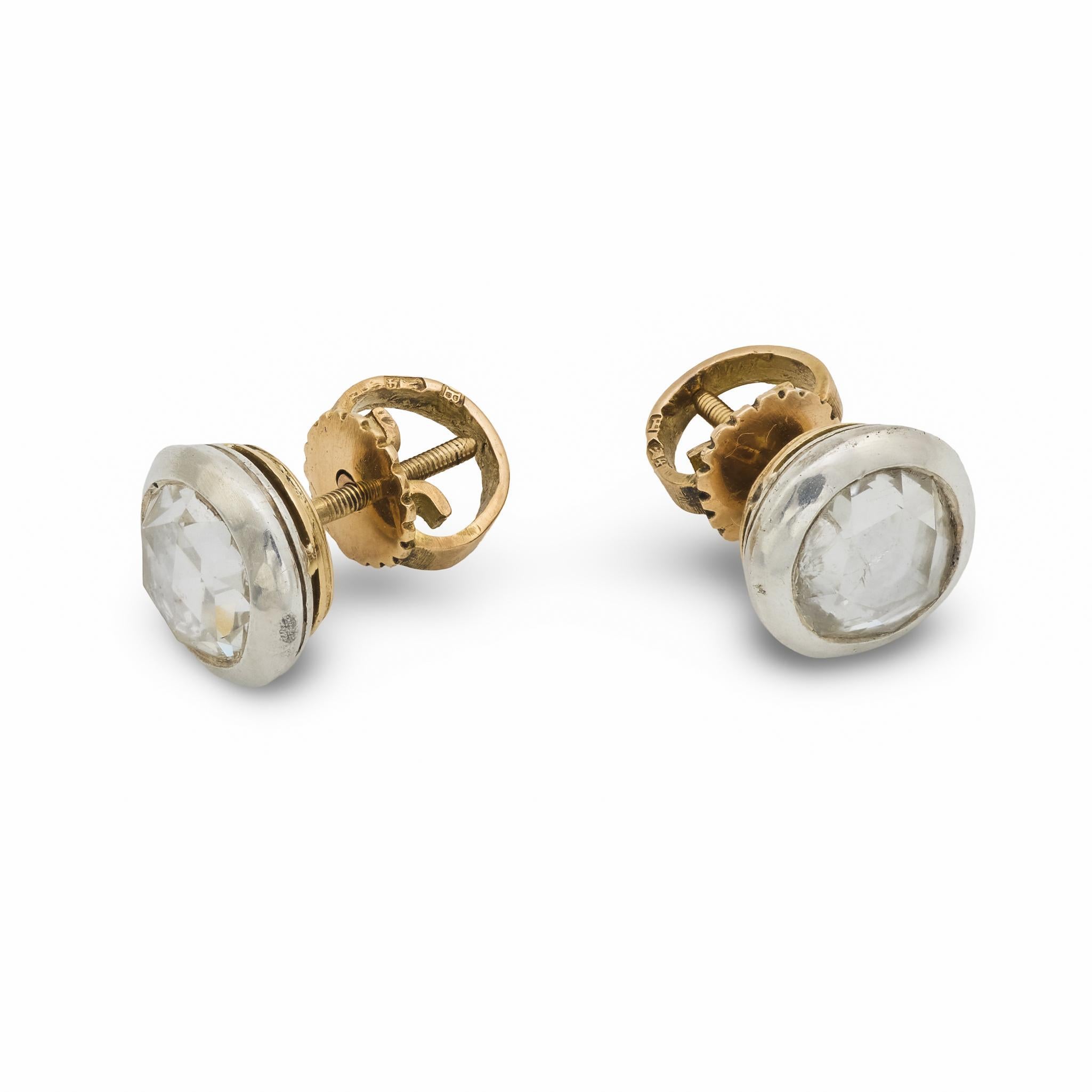 Boucles d'oreilles Art déco en or jaune 14k et argent avec diamant hongrois taillé en rose en vente 2