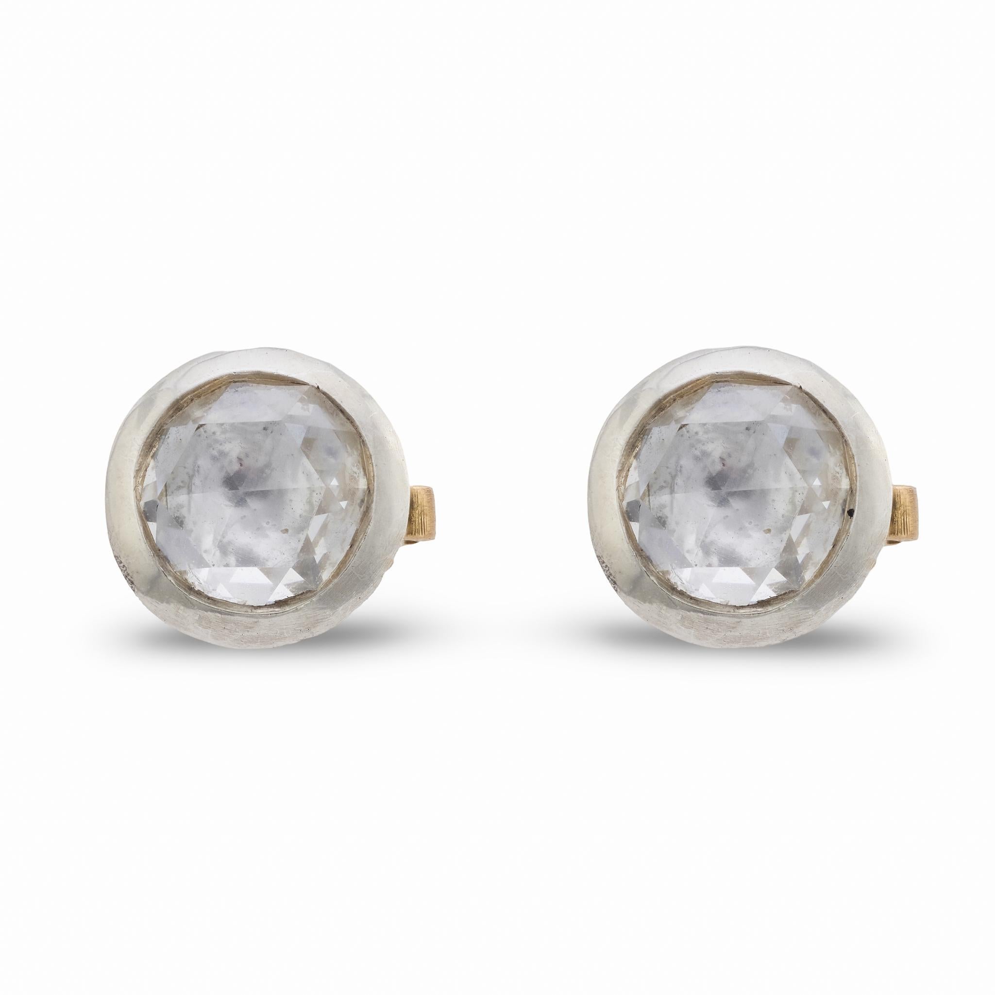 Boucles d'oreilles Art déco en or jaune 14k et argent avec diamant hongrois taillé en rose en vente