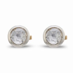 Orecchini a perno in argento con diamante ungherese taglio rosa in oro giallo 14k Art Deco