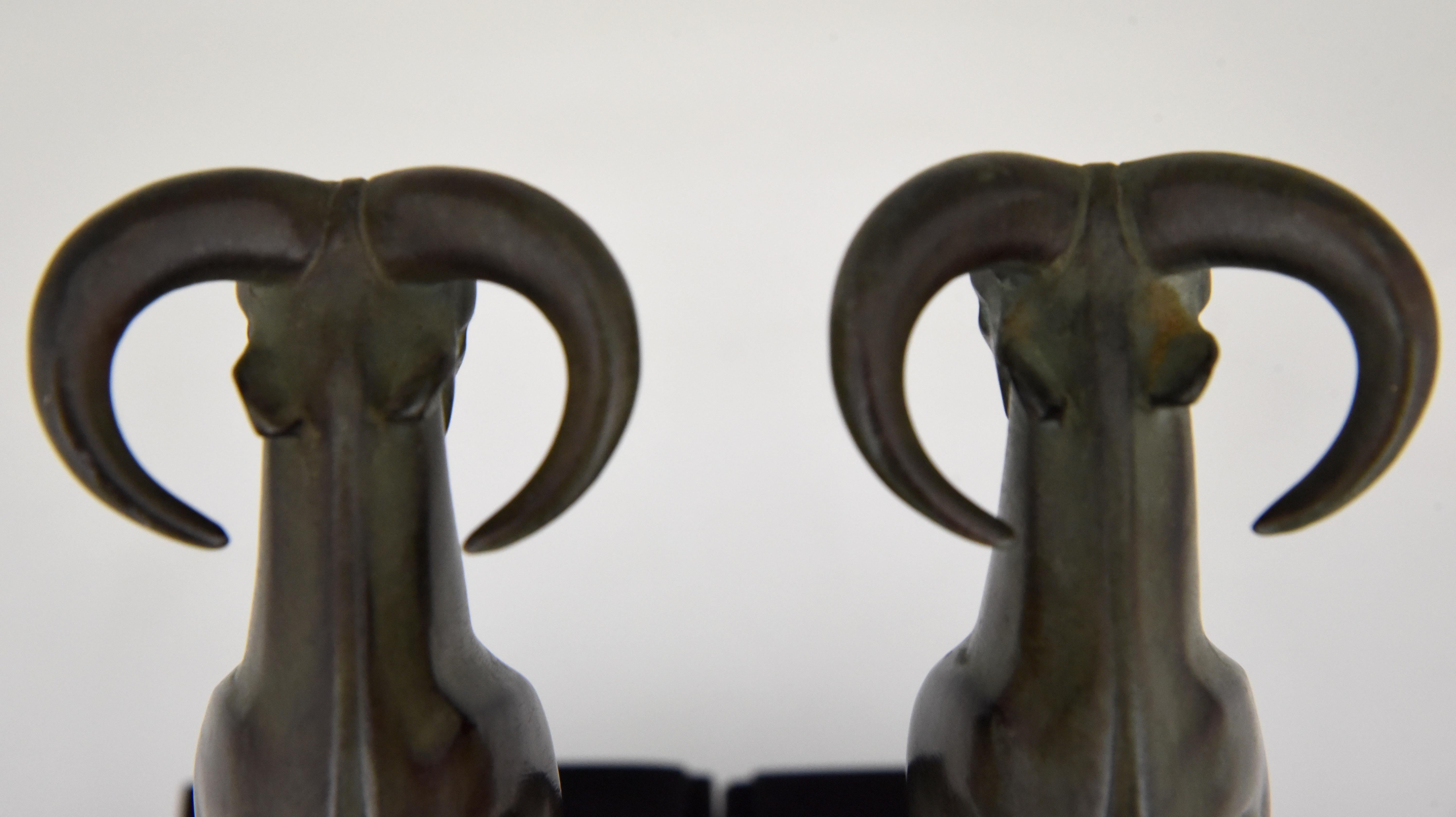 Art Deco Ibex or Ram Bookends Max Le Verrier France, 1930 3