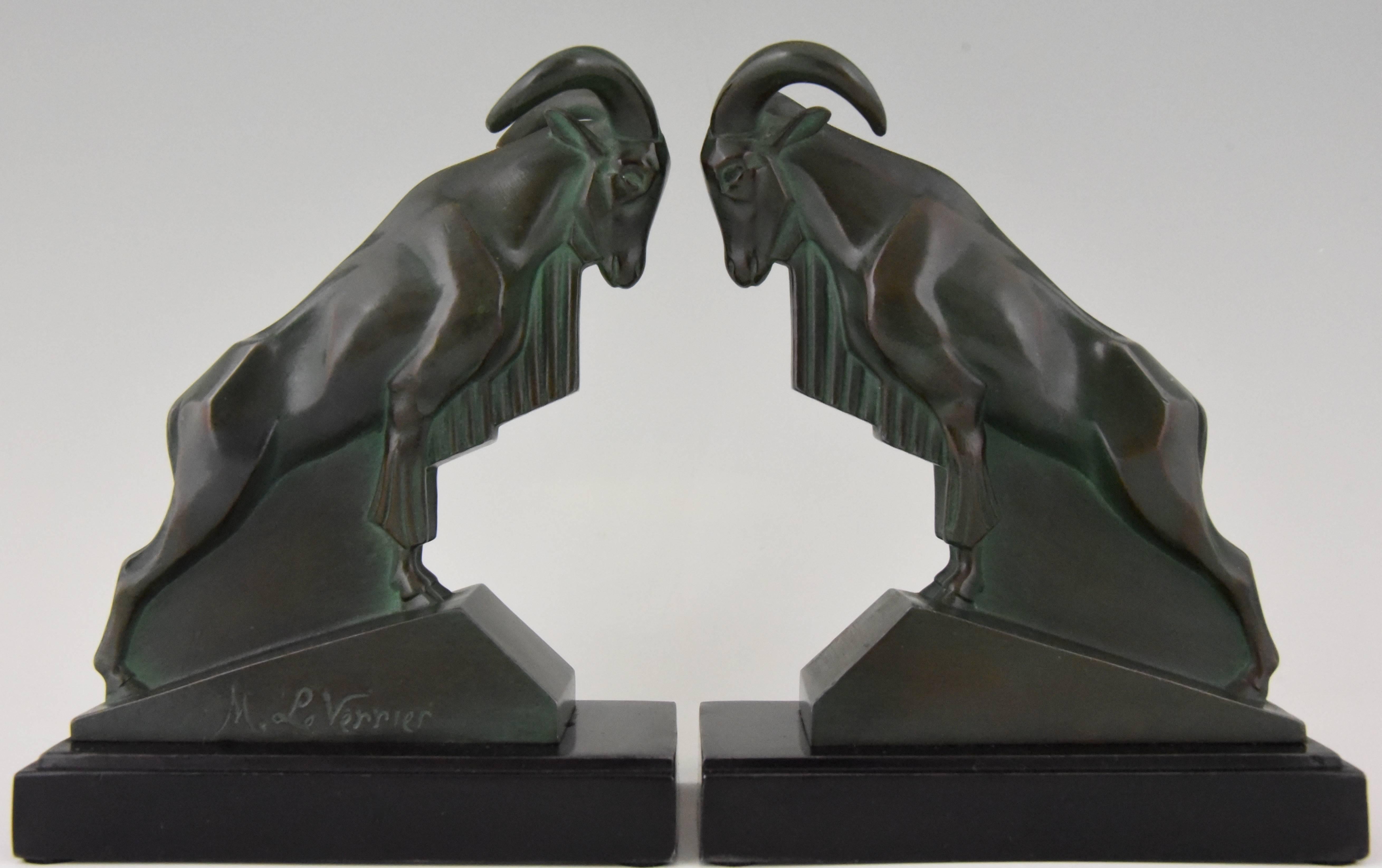 Stylish Art Deco Ibex or Ram bookends, signed by the well know French sculptor Max Le Verrier.