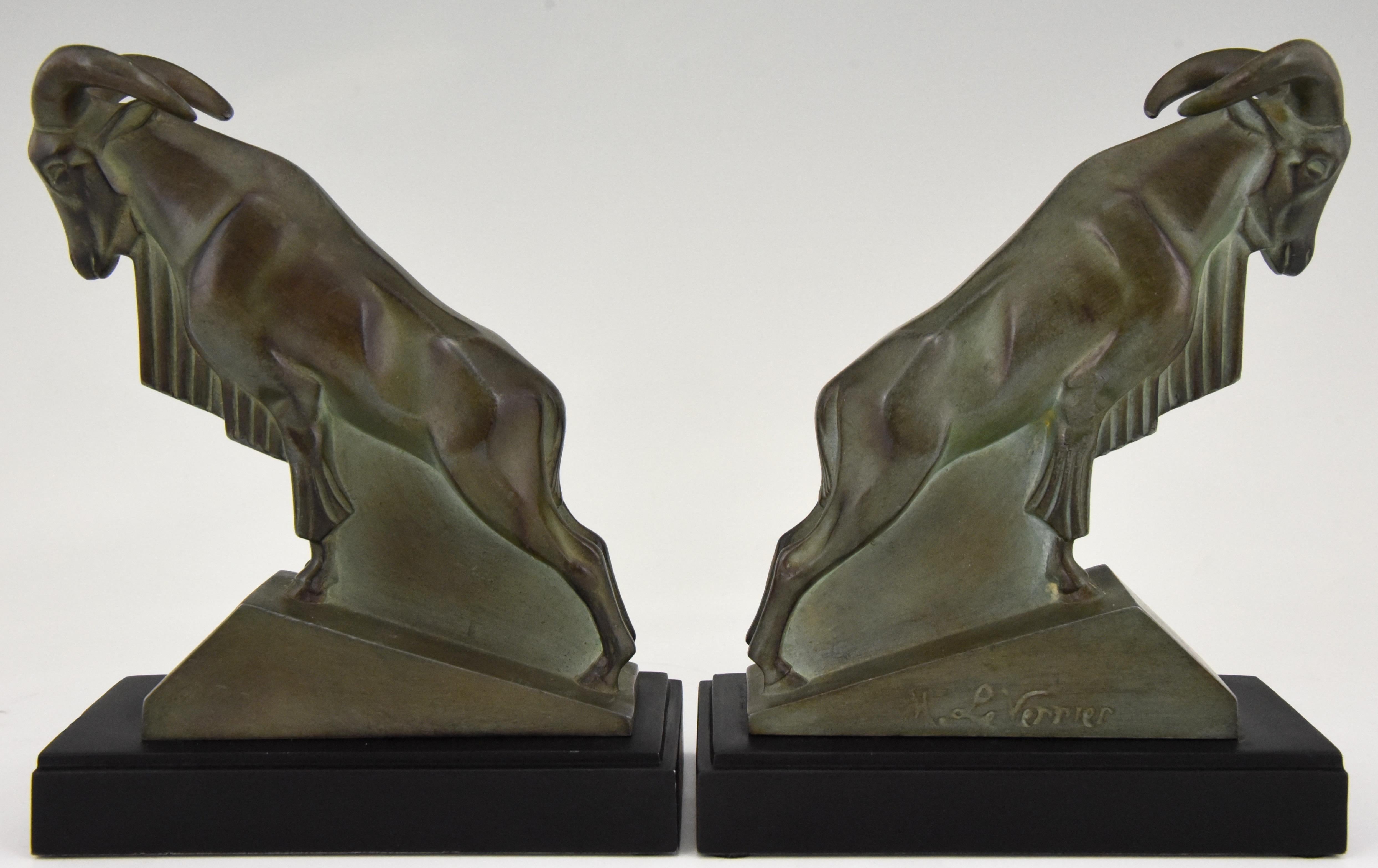 French Art Deco Ibex or Ram Bookends Max Le Verrier France, 1930