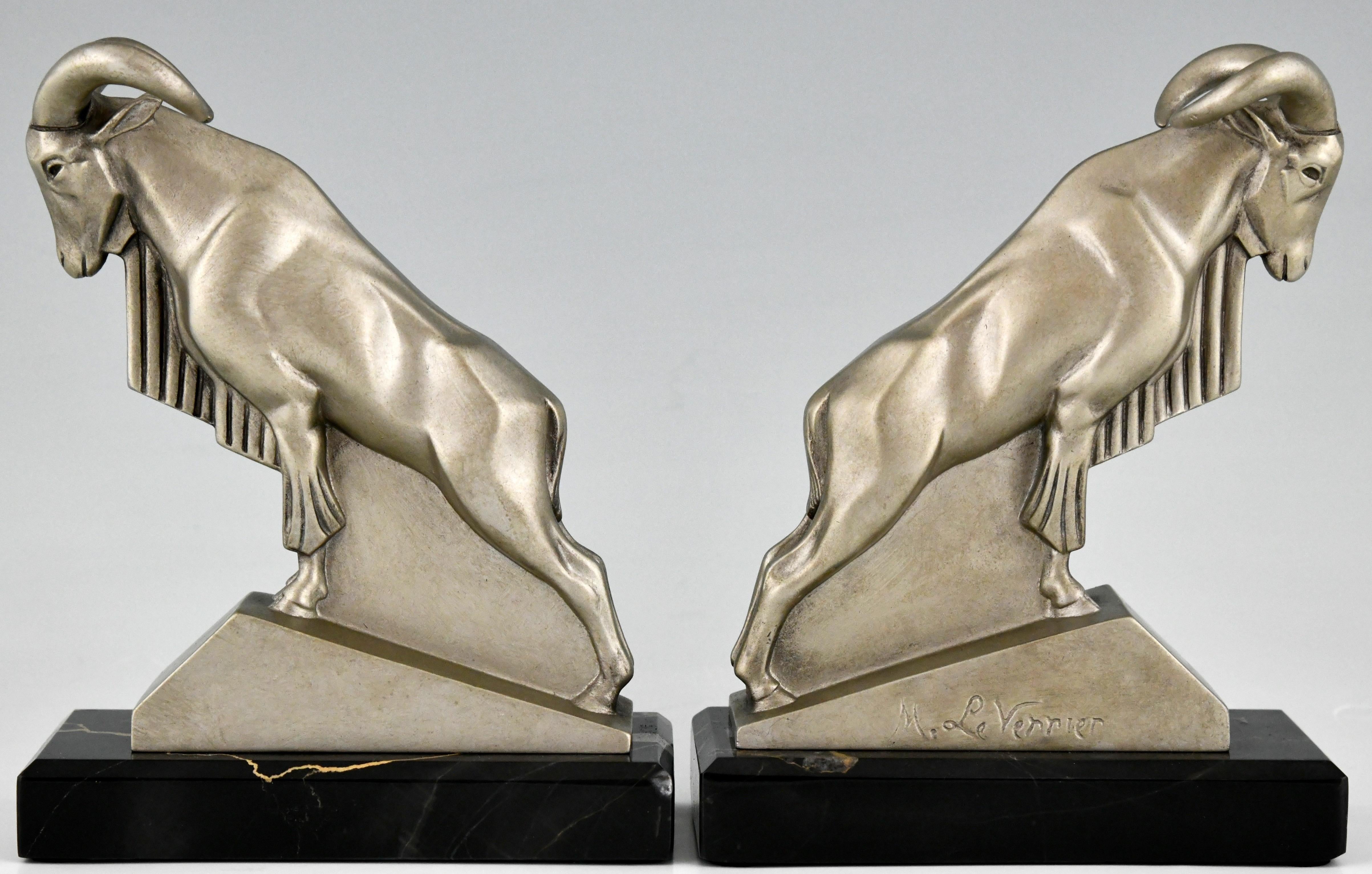 French Art Deco Ibex or Ram Bookends Max Le Verrier, France, 1930