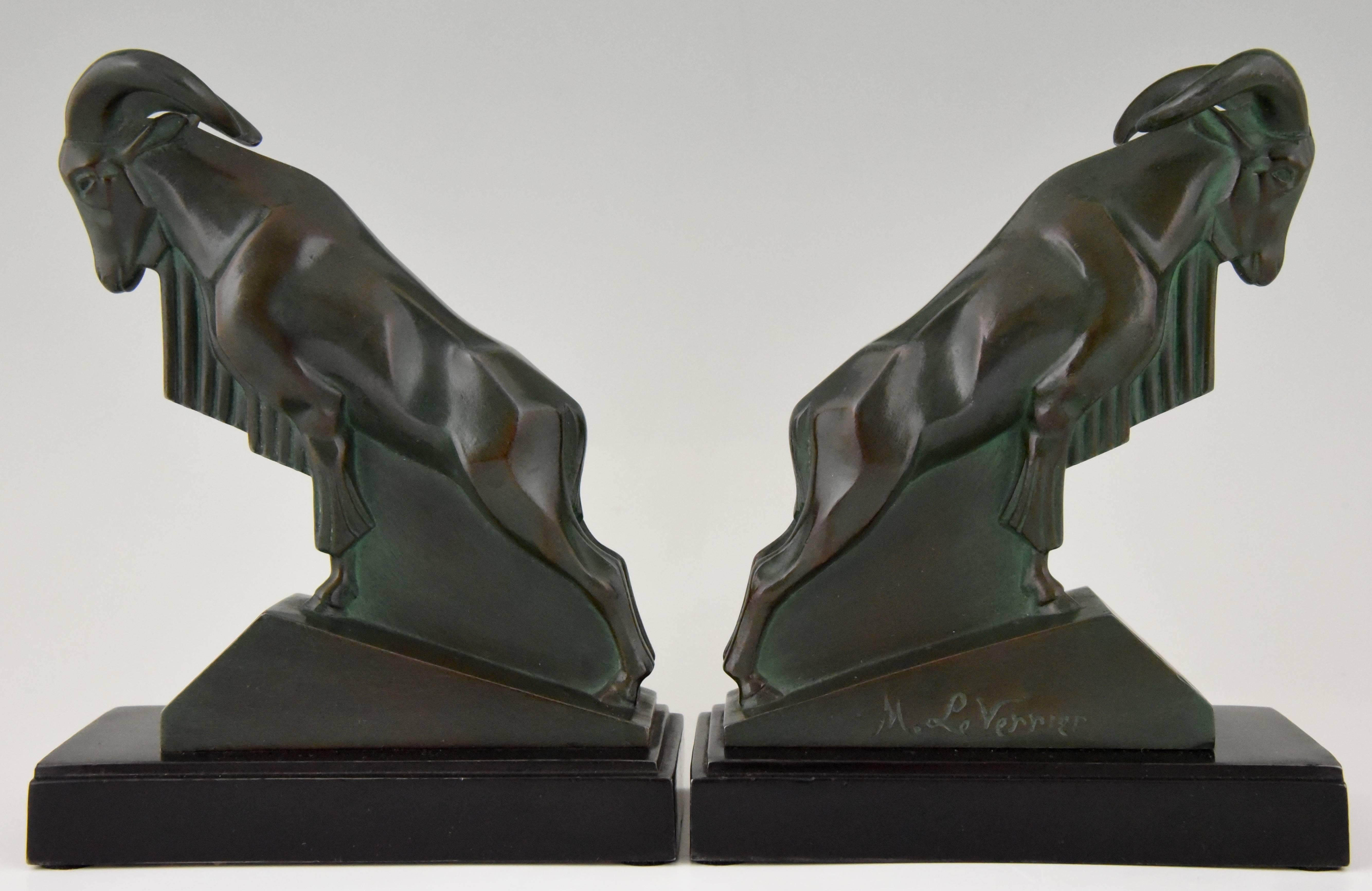 French Art Deco Ibex or Ram Bookends Max Le Verrier, France, 1930