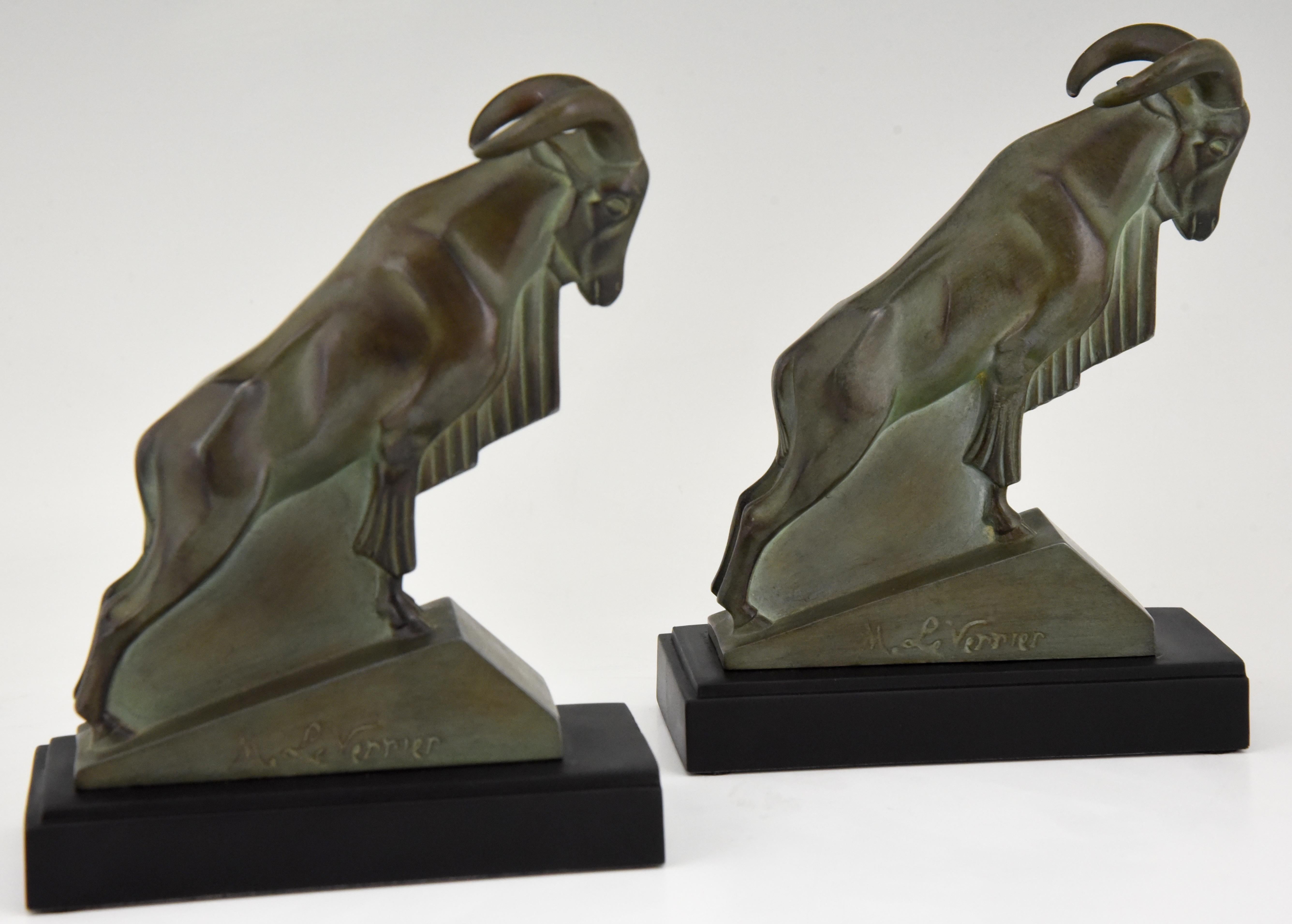 20th Century Art Deco Ibex or Ram Bookends Max Le Verrier France, 1930