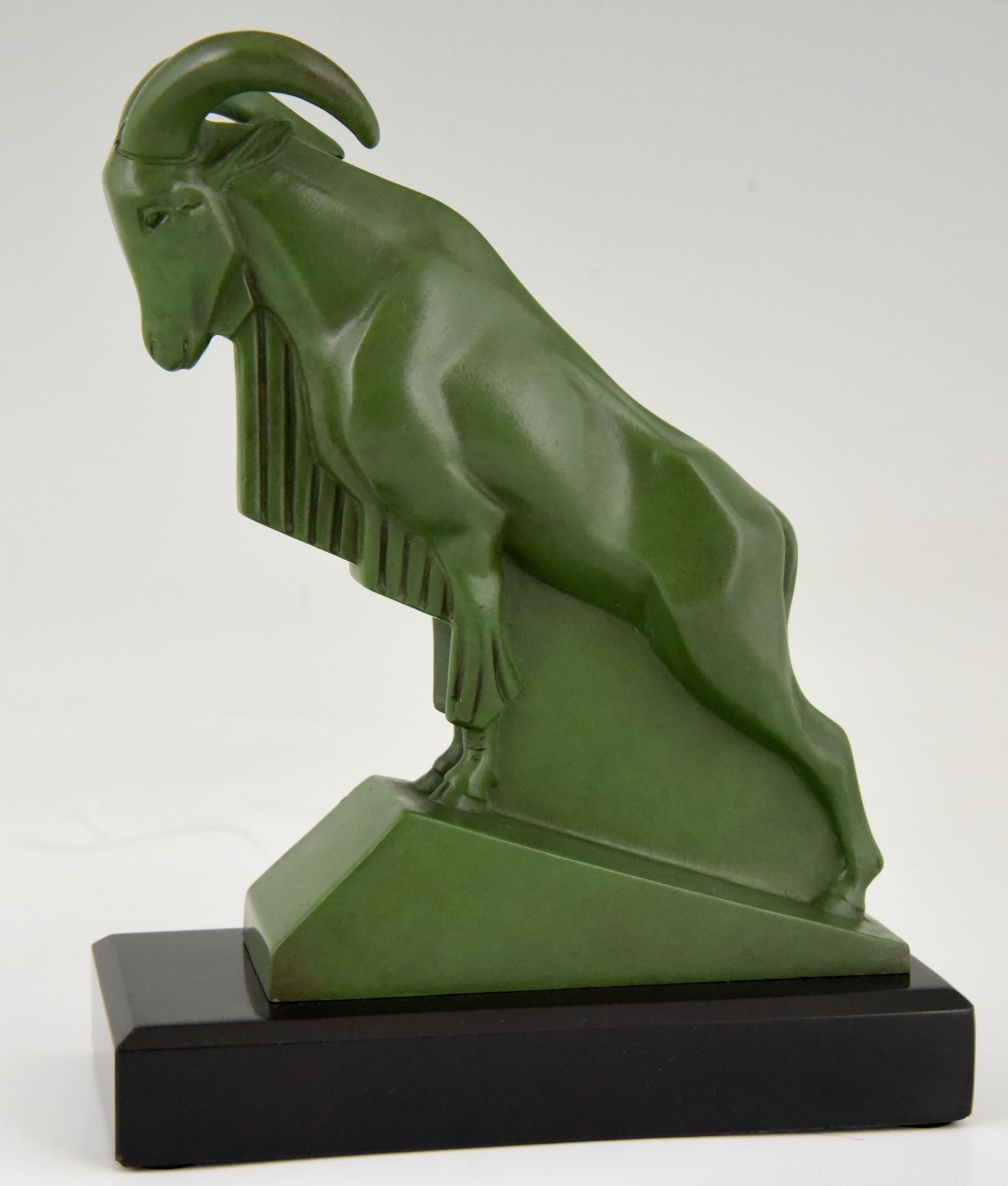 Metal Art Deco Ibex or Ram Bookends Max Le Verrier France, 1930