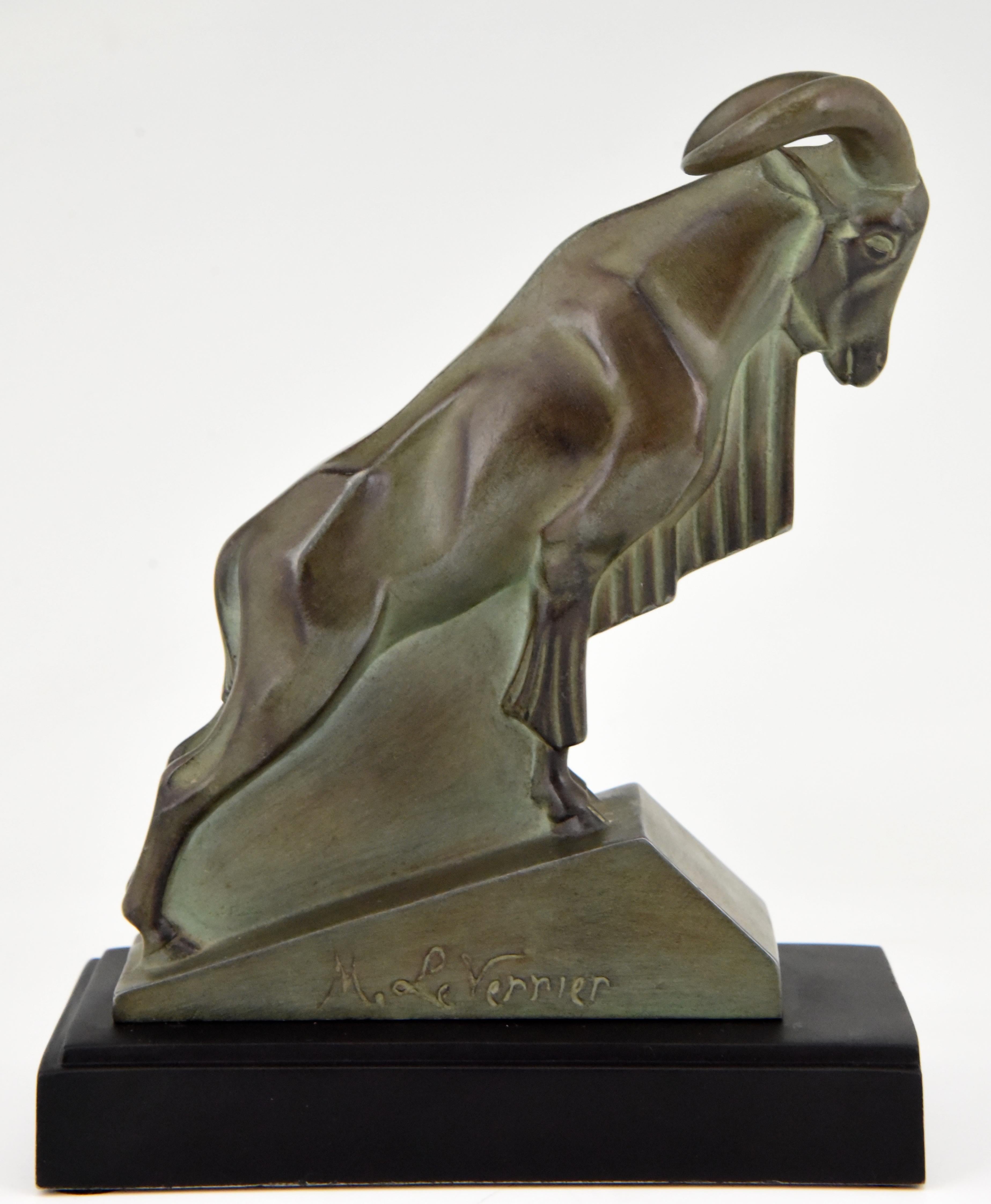 Metal Art Deco Ibex or Ram Bookends Max Le Verrier France, 1930