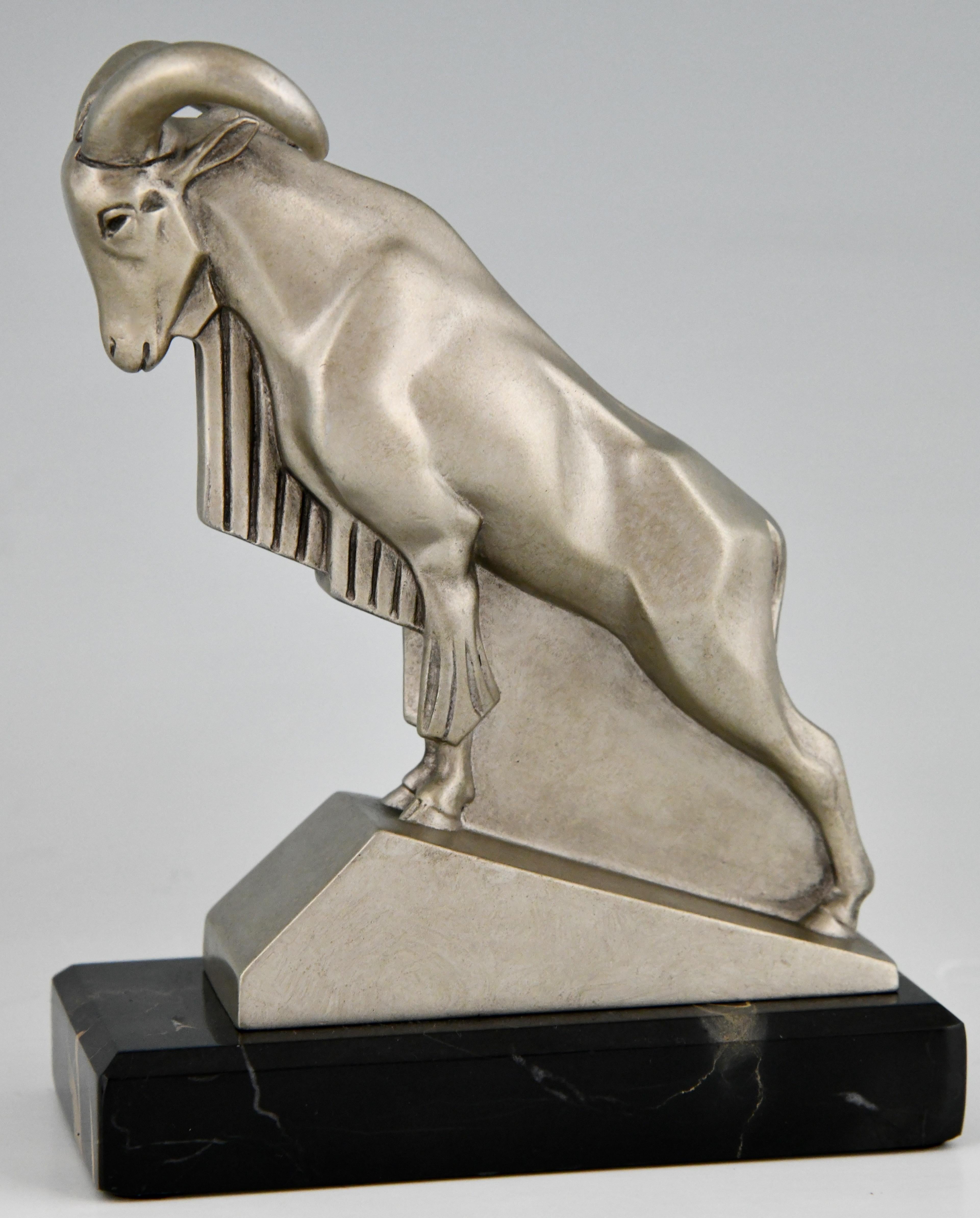 Metal Art Deco Ibex or Ram Bookends Max Le Verrier, France, 1930