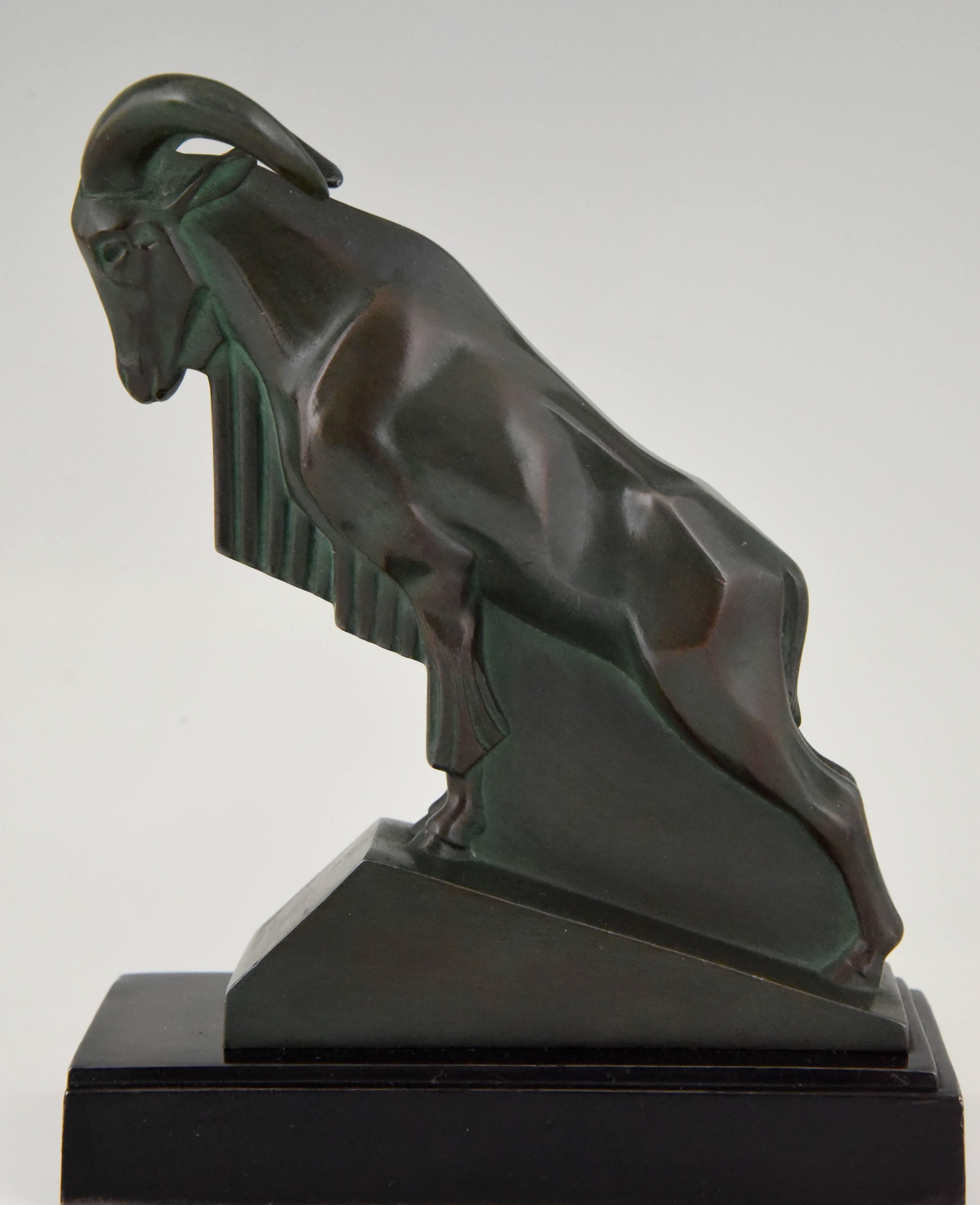 Metal Art Deco Ibex or Ram Bookends Max Le Verrier, France, 1930
