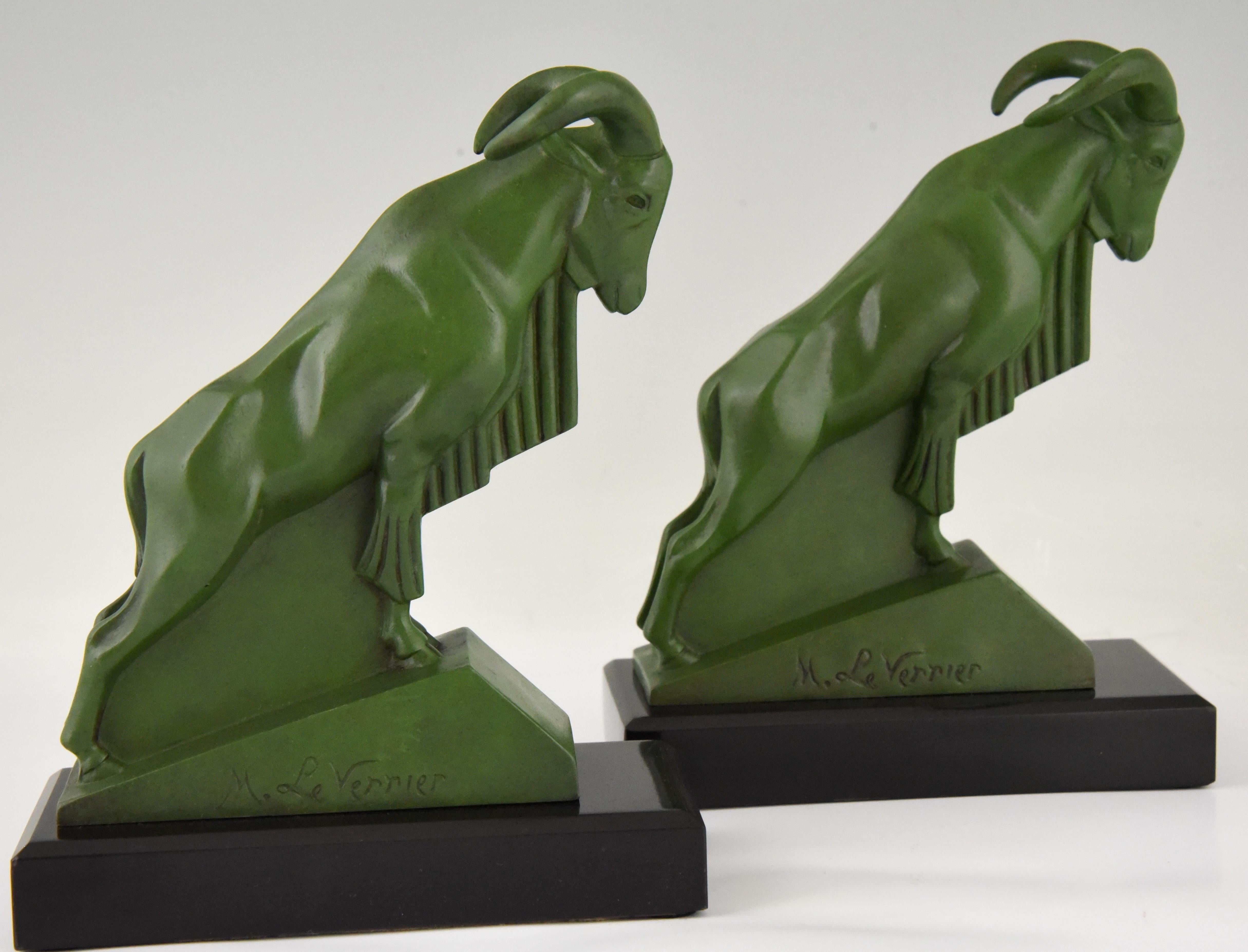 Art Deco Ibex or Ram Bookends Max Le Verrier France, 1930 1