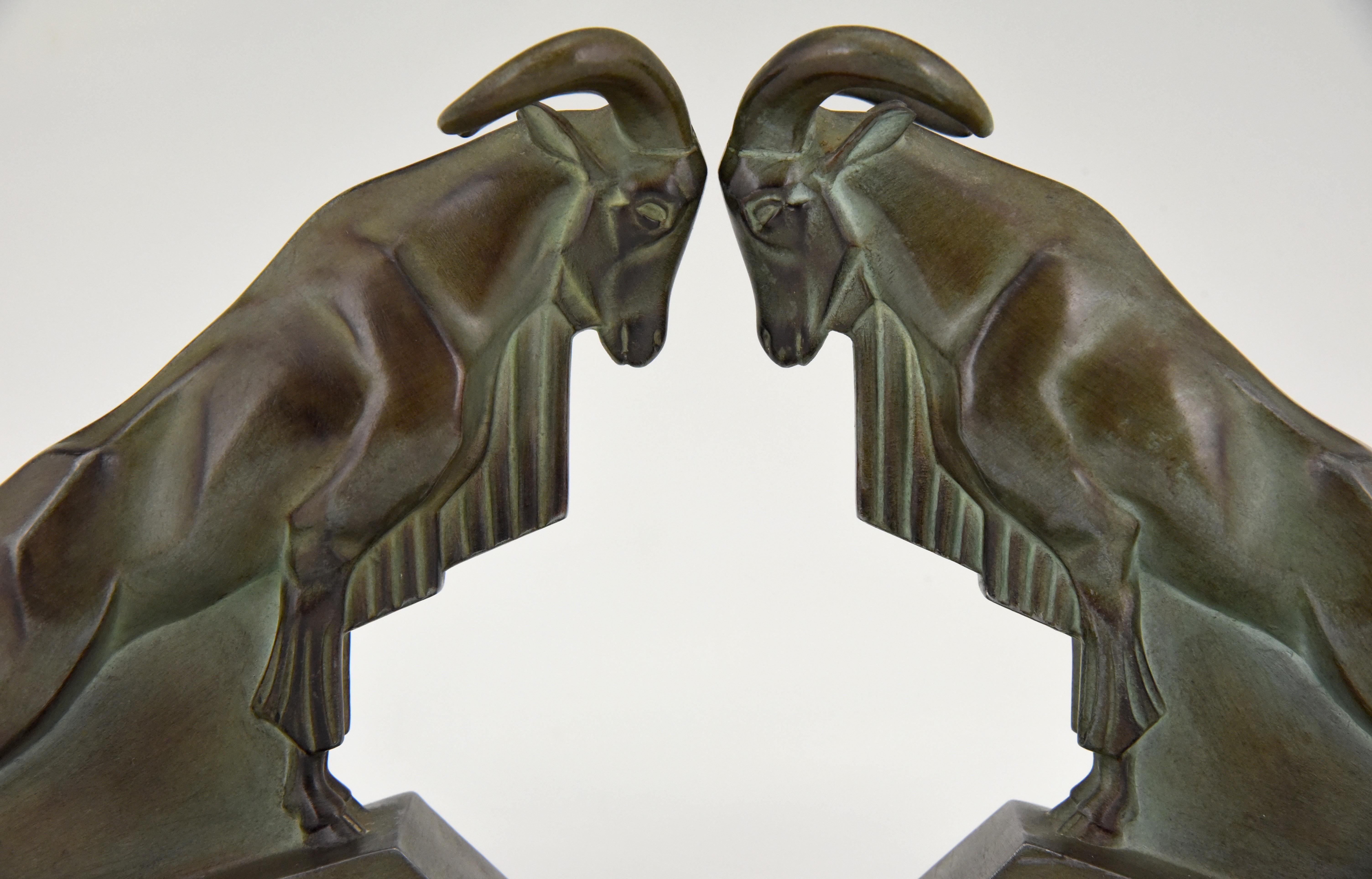 Art Deco Ibex or Ram Bookends Max Le Verrier France, 1930 2