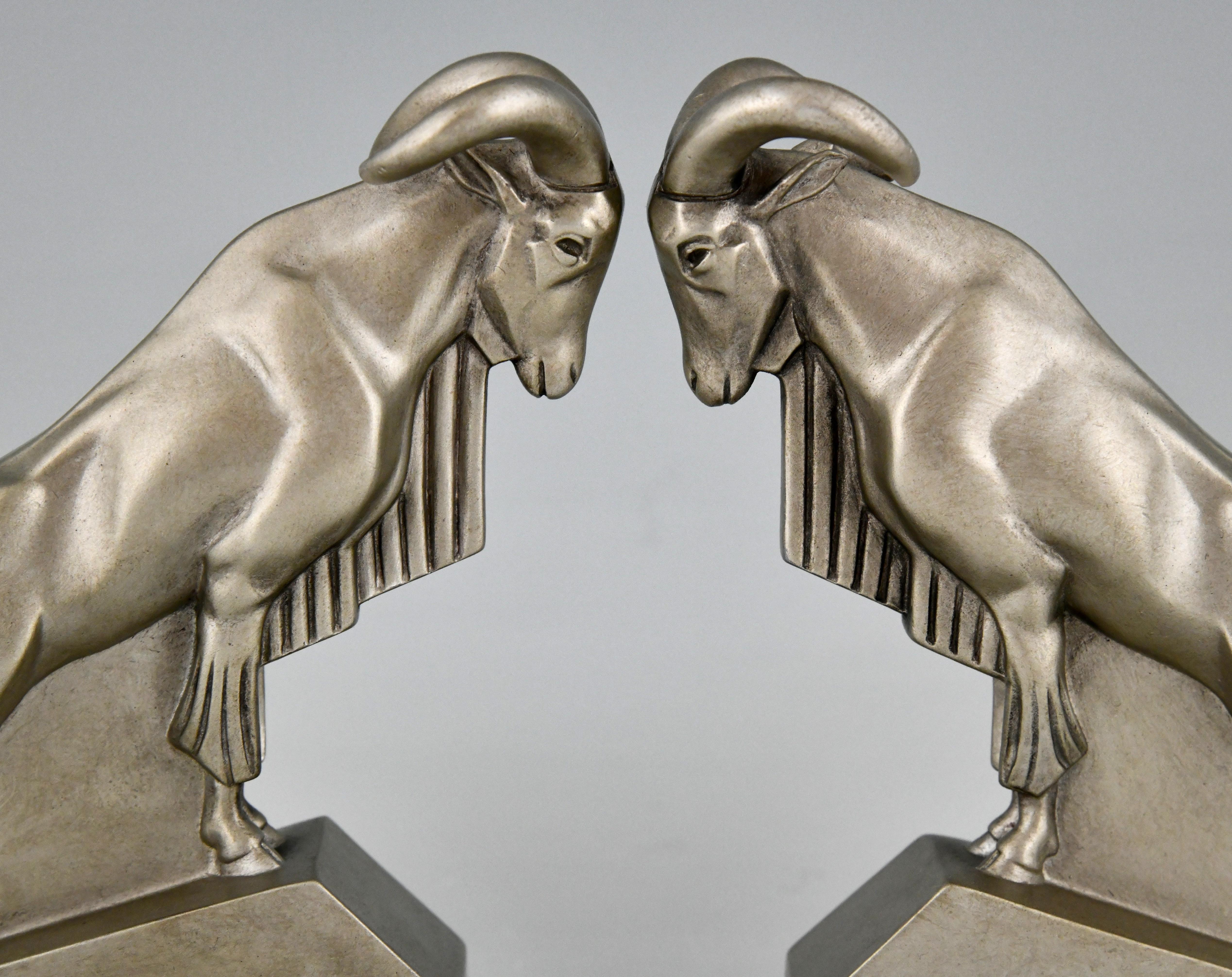 Art Deco Ibex or Ram Bookends Max Le Verrier, France, 1930 2