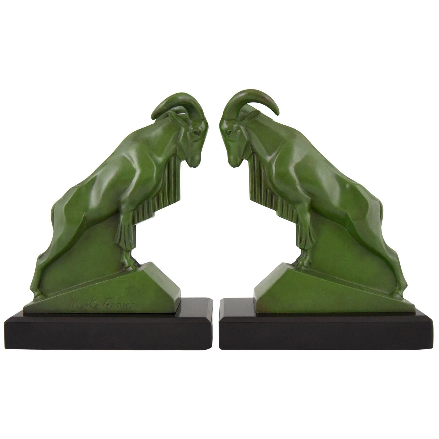 Art Deco Ibex or Ram Bookends Max Le Verrier France, 1930