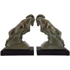 Art Deco Ibex or Ram Bookends Max Le Verrier France, 1930