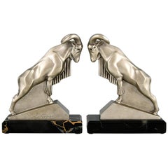 Art Deco Ibex or Ram Bookends Max Le Verrier, France, 1930