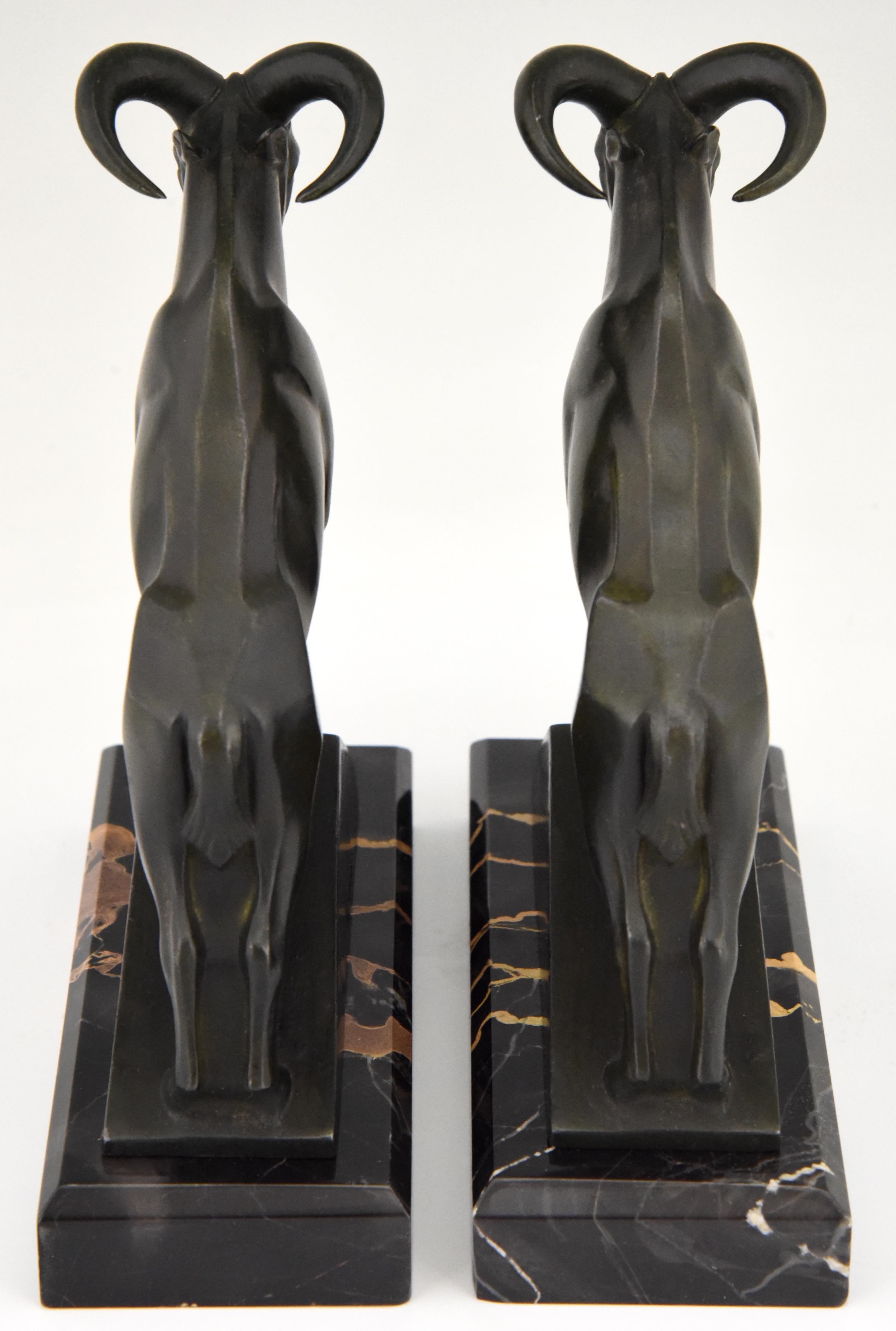 French Art Deco Ibex or Ram Bookends Max Le Verrier France 1930 Original