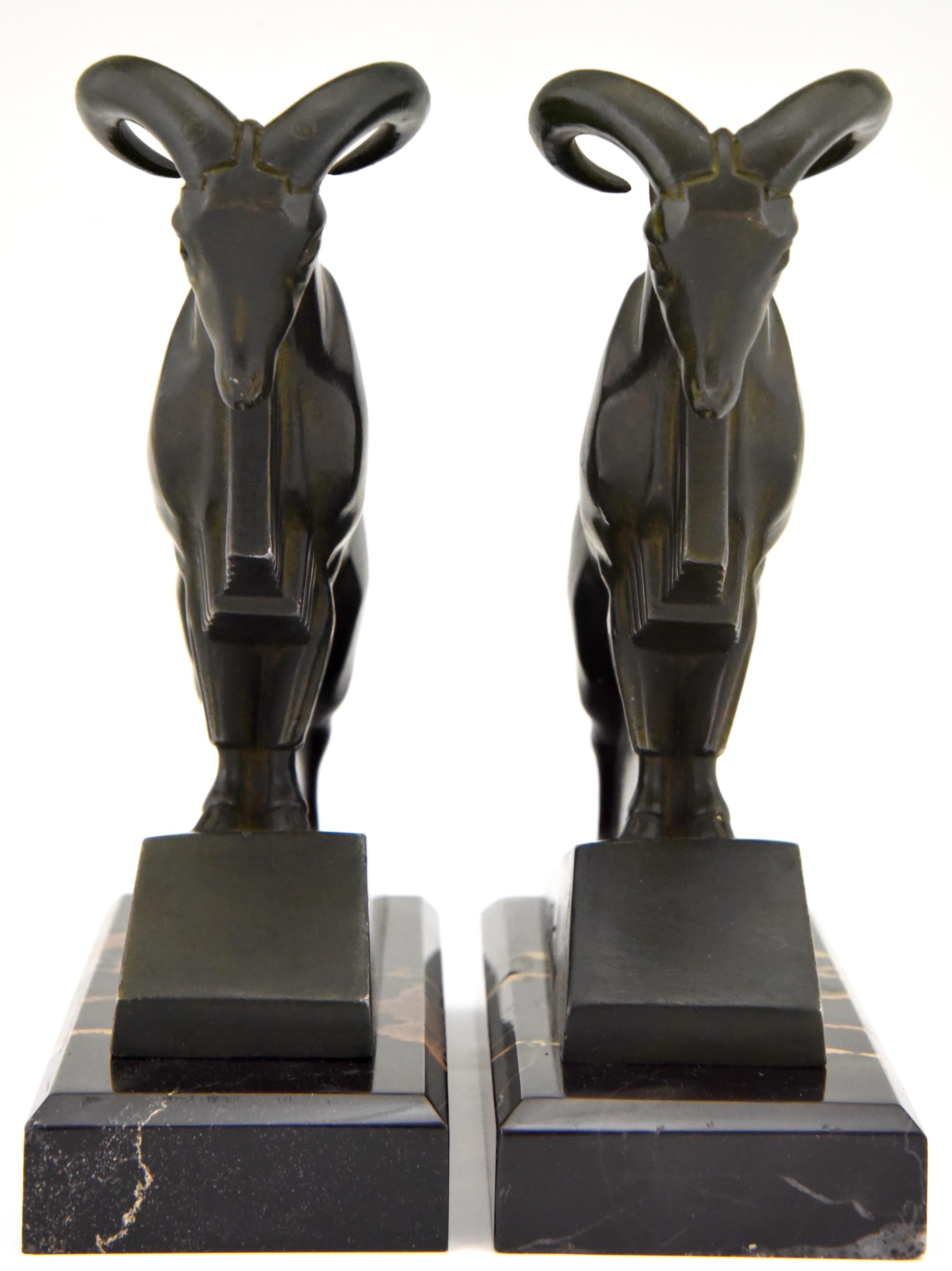 Art Deco Ibex or Ram Bookends Max Le Verrier France 1930 Original In Good Condition In Antwerp, BE