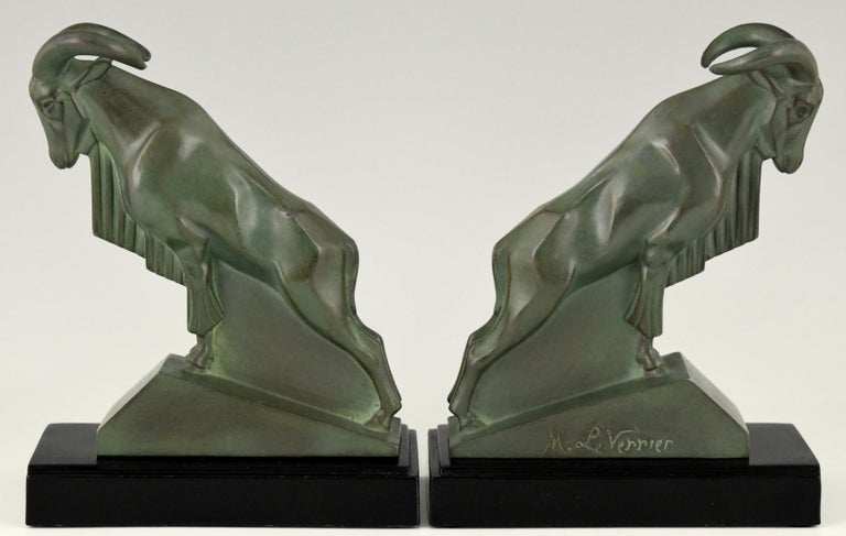 French Art Deco Ibex or Ram Bookends Signed by the Sculptor Max Le Verrier France, 1930 For Sale