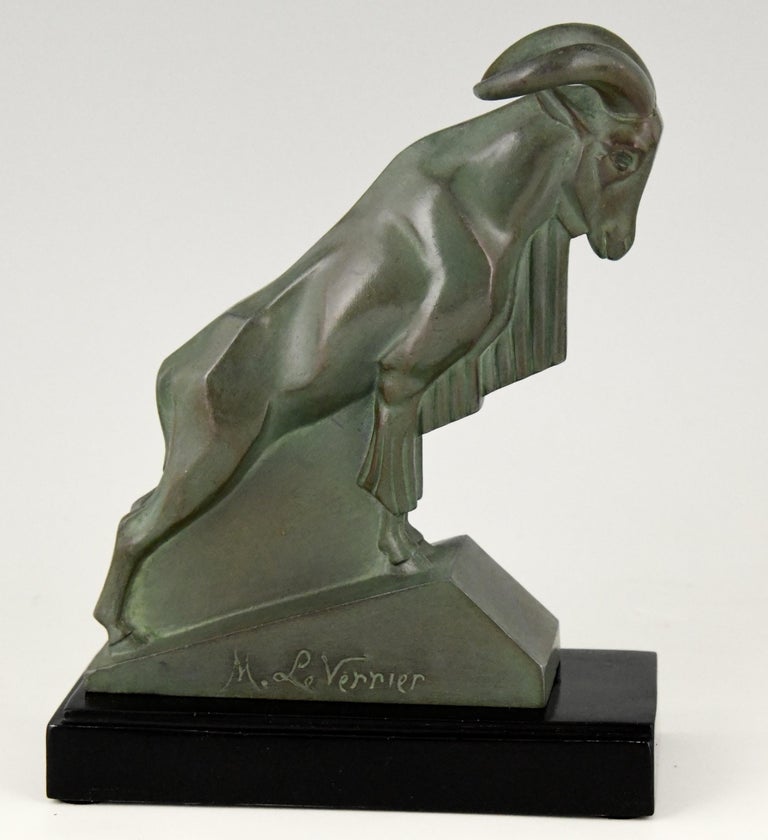 Mid-20th Century Art Deco Ibex or Ram Bookends Signed by the Sculptor Max Le Verrier France, 1930 For Sale