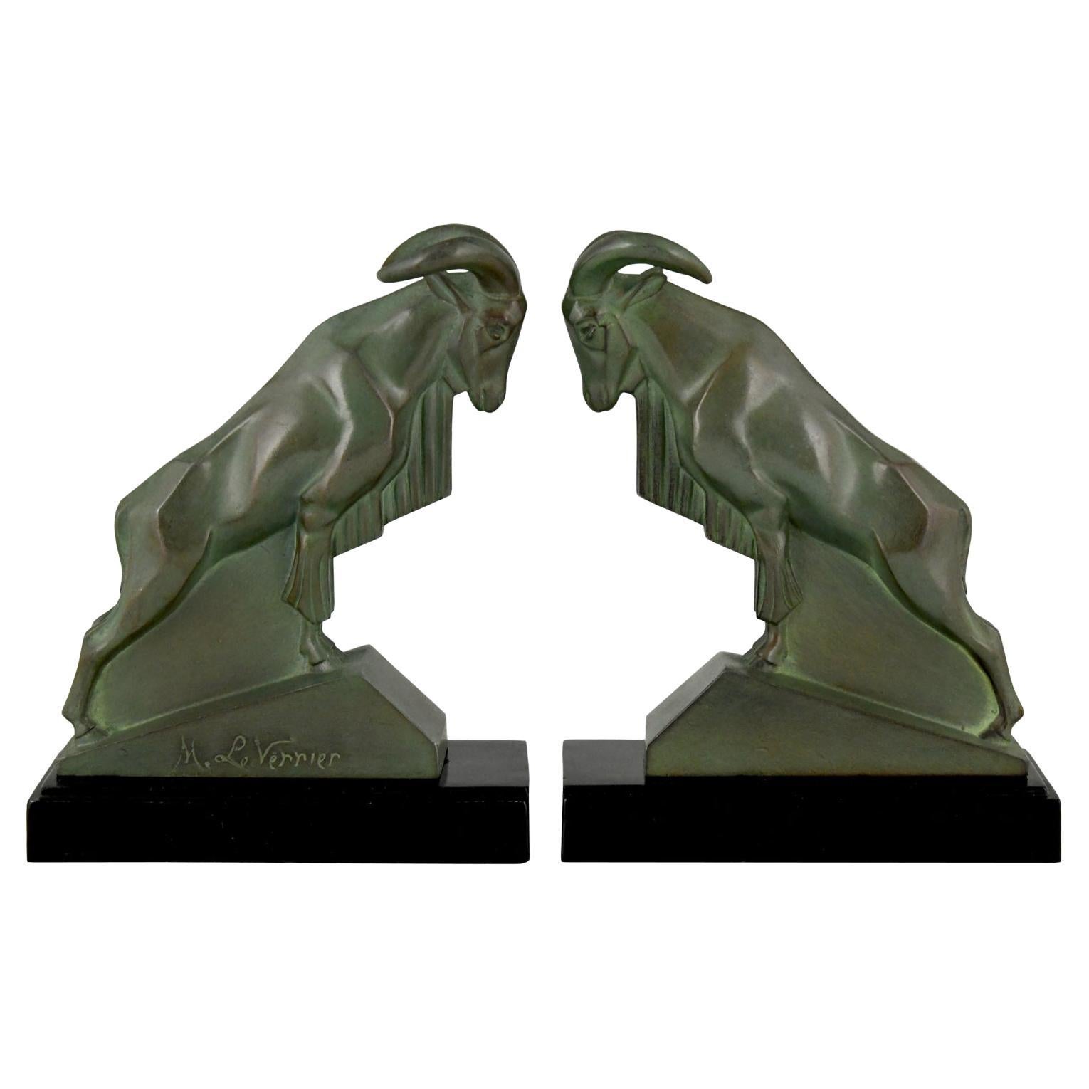 Art Deco Ibex or Ram Bookends Signed by the Sculptor Max Le Verrier France, 1930