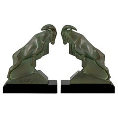 Art Deco Ibex or Ram Bookends Signed by the Sculptor Max Le Verrier France, 1930