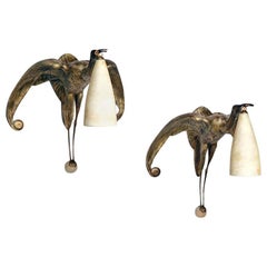 Art Deco Ibis Birds Wall Sconces by Albert Cheuret