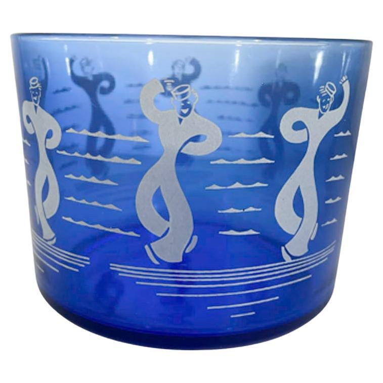 Art Deco Ice Bowl by Hazel Atlas in the Dancing Sailors Pattern on Cobalt Glass