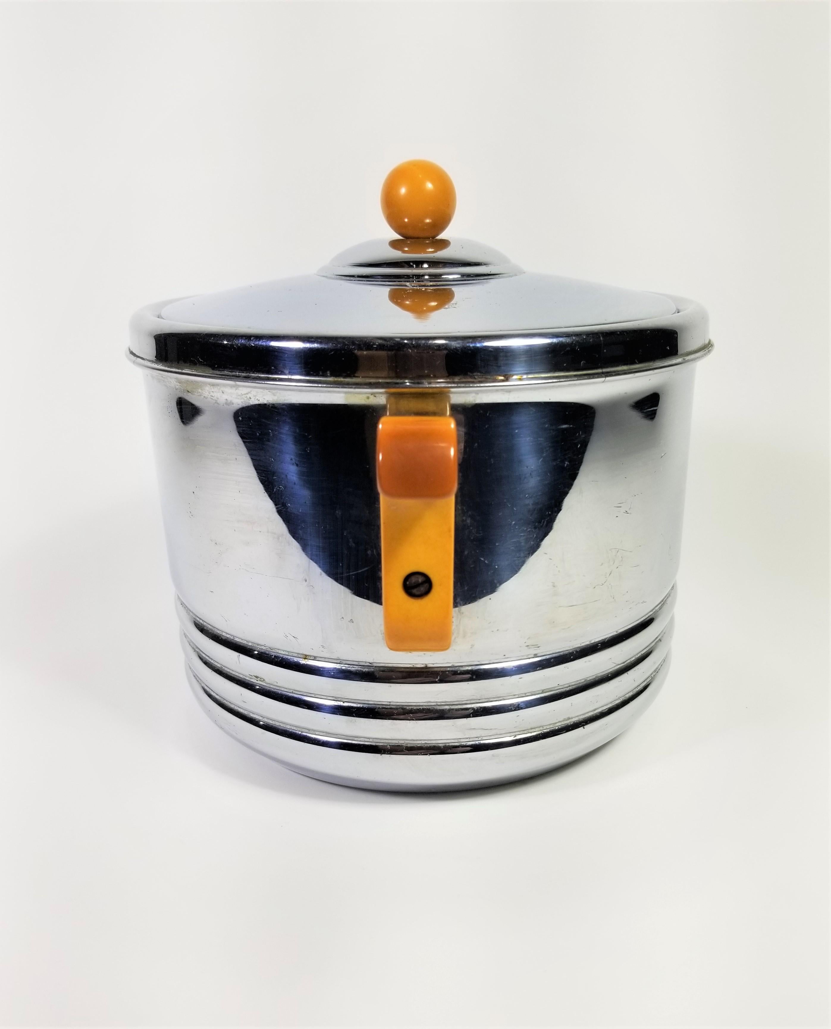 Copper Art Deco Ice Bucket Chrome and Bakelite For Sale