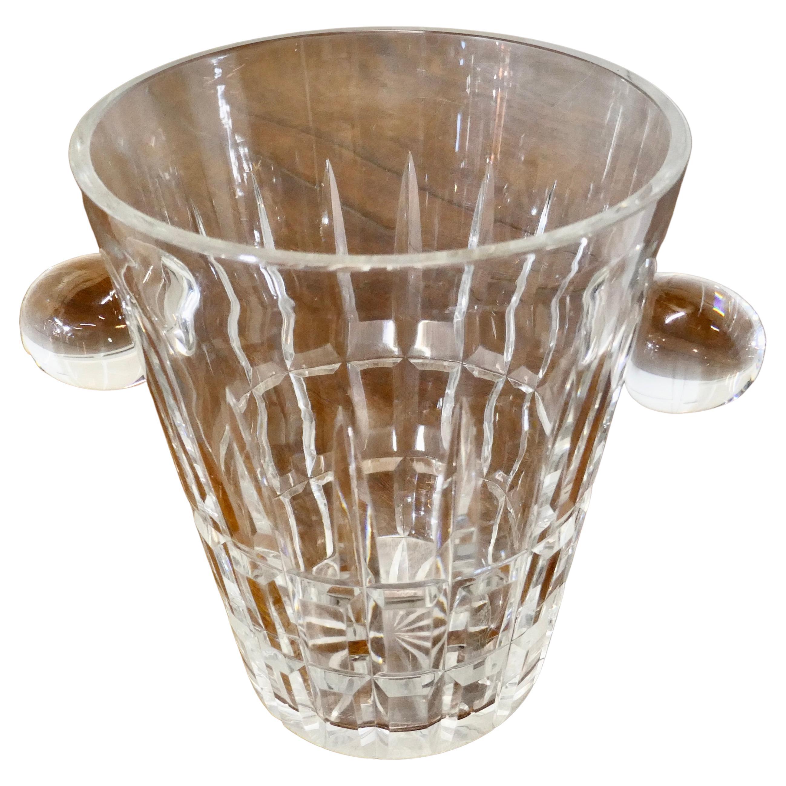 Art Deco Ice Bucket, Hand Cut French Crystal Wine Cooler For Sale
