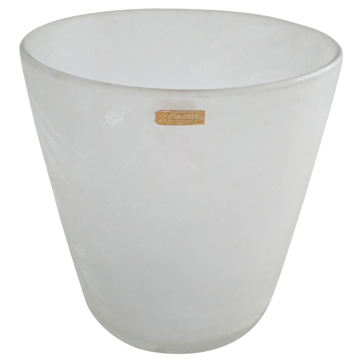 Art Deco Ice Bucket in Frosted Glass by Pukeberg, Sweden For Sale