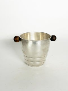 Art Deco Ice Bucket in Silver-Plated Metal and Wood, France, 1940s
