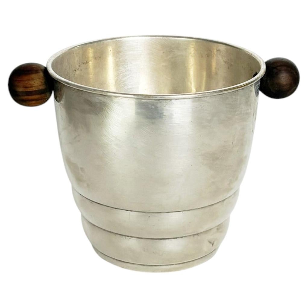 Art Deco Ice Bucket in Silver-Plated Metal and Wood, France, 1940s